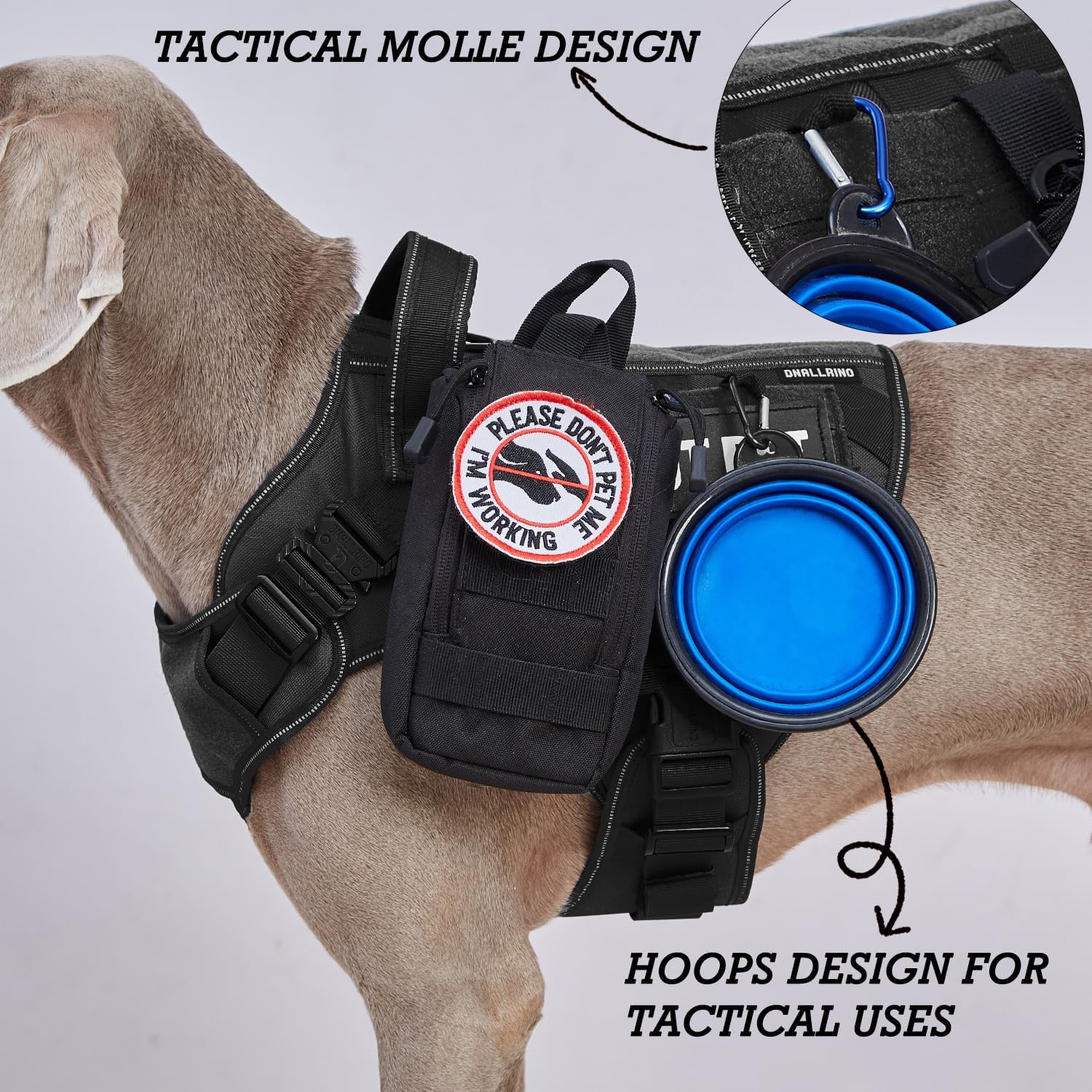 Tactical Dog Harness for Large, No Pull Adjustable Reflective MOLLE Service Dog Harness with Do Not Pet Patches, Military K9 German Shepherd Dog Vest for Training Walking Hunting Black