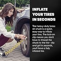 Vista 2 de RamPro Portabrocas de aire, flujo abierto resistente para neumáticos con bloqueo, con conexión rápida, latón sólido, rosca hembra NPT de 1/4