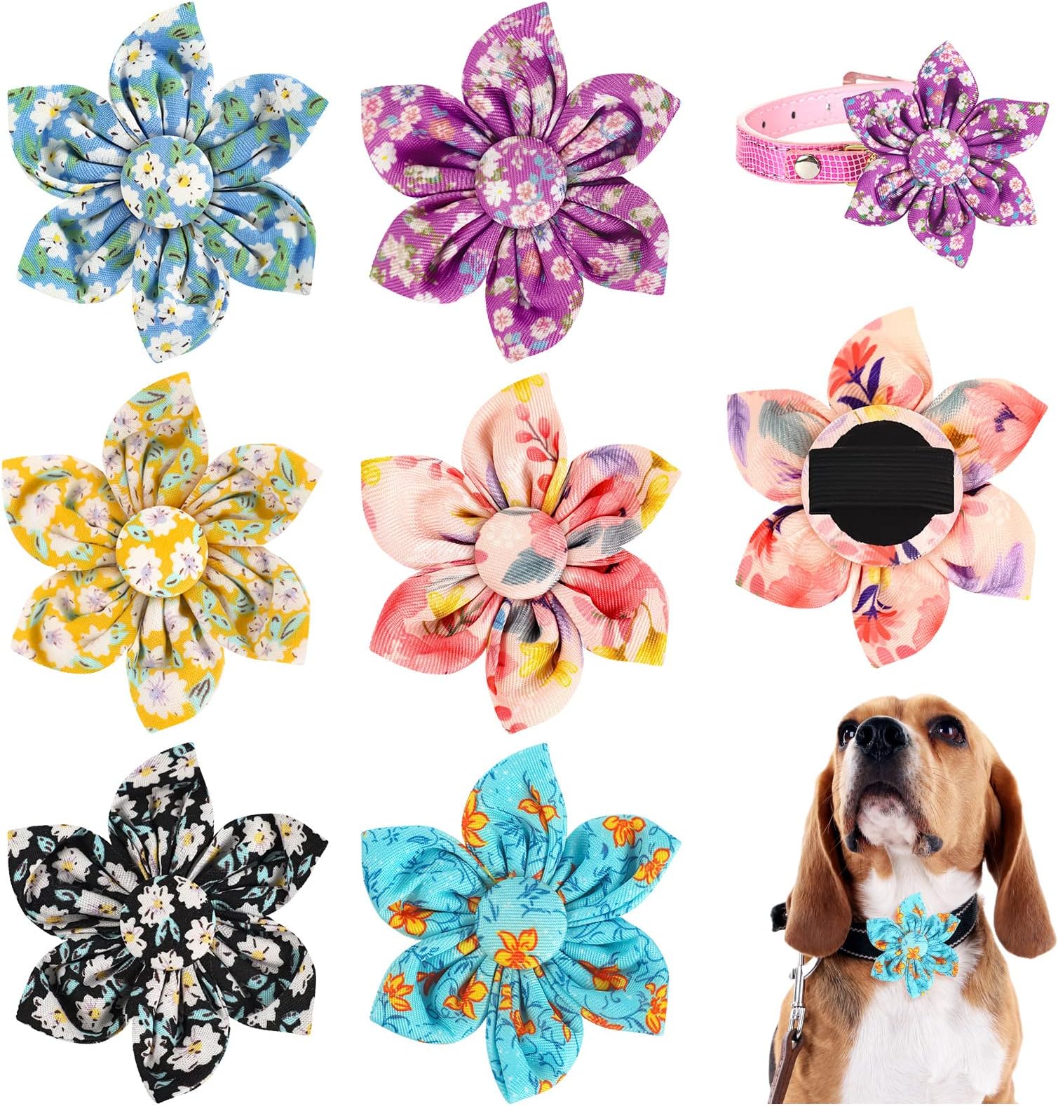 6 Pcs Dog Collar Flowers Accessory Removable Dog Collar Bow Attachment Floral Embellishment for Small Medium Large Dogs and Cats Pet