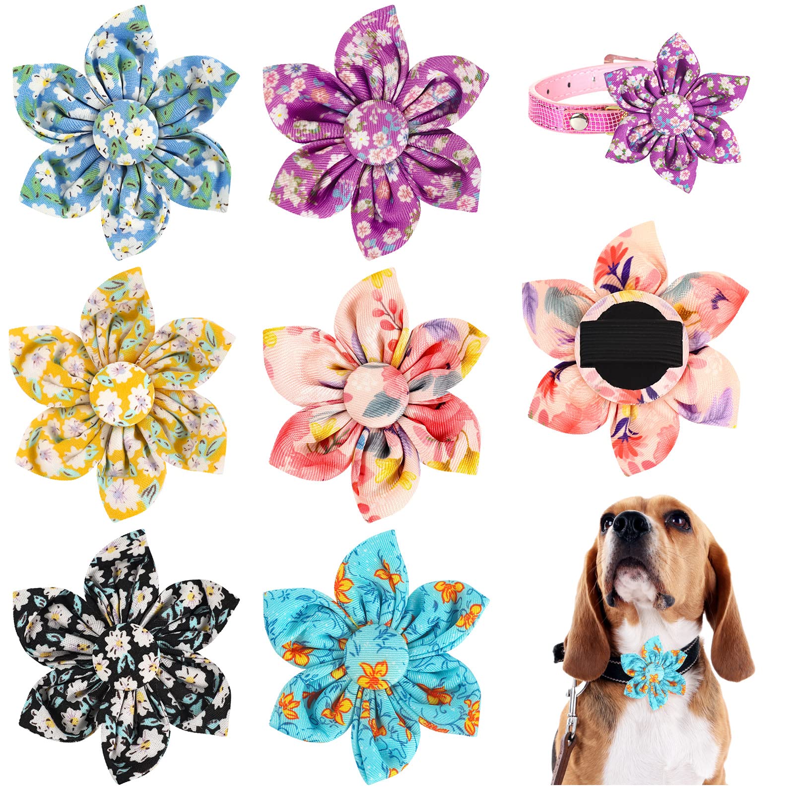 6 Pcs Dog Collar Flowers Accessory Removable Dog Collar Bow Attachment Floral Embellishment for Small Medium Large Dogs and Cats Pet