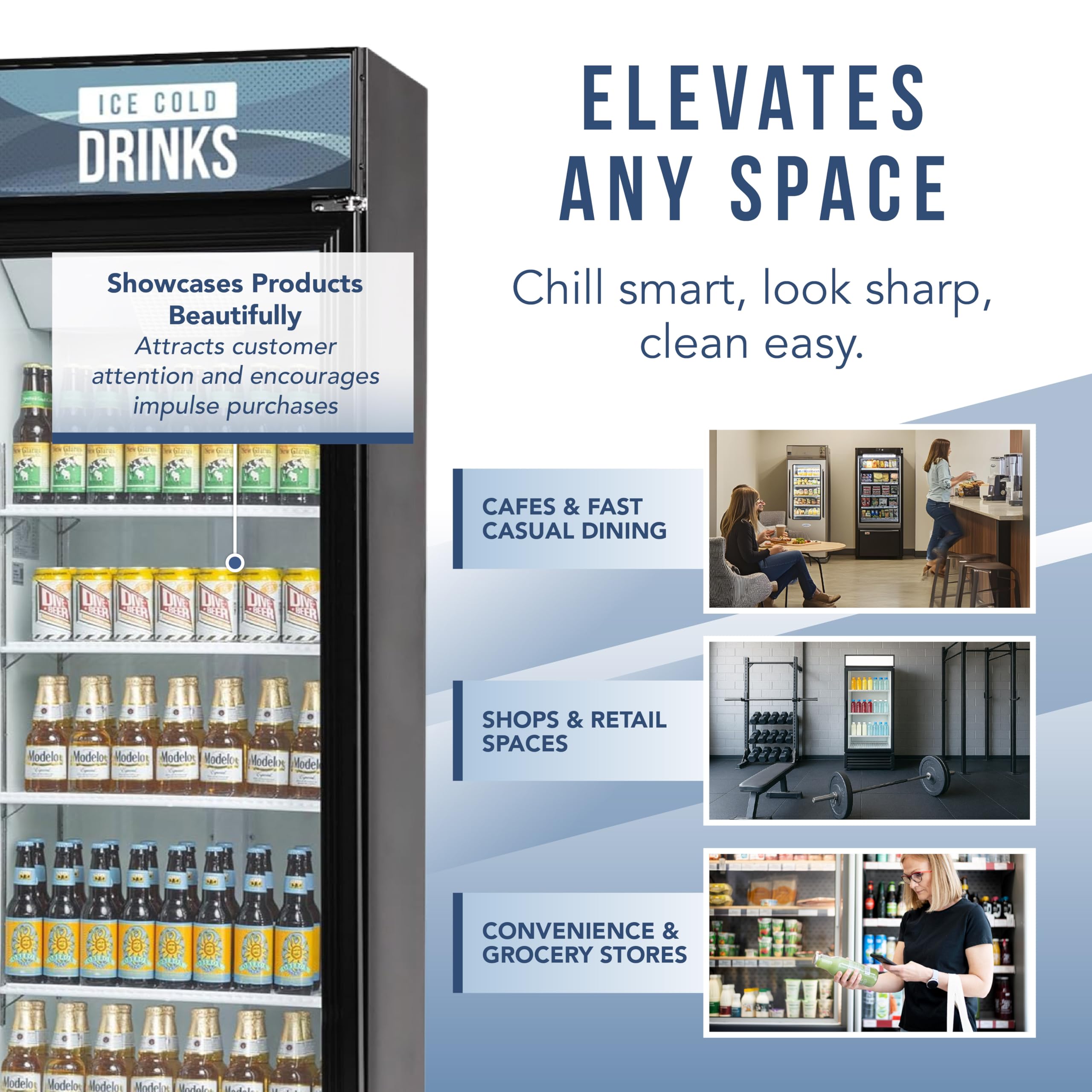 Peakcold 1-Door Display Refrigerator - 14 Cubic Ft, Energy Efficient, Black Merchandiser Refrigerator With Glass Door, White Interior & LED Lighting - Commercial Display Cooler on Fridge.com - View 5