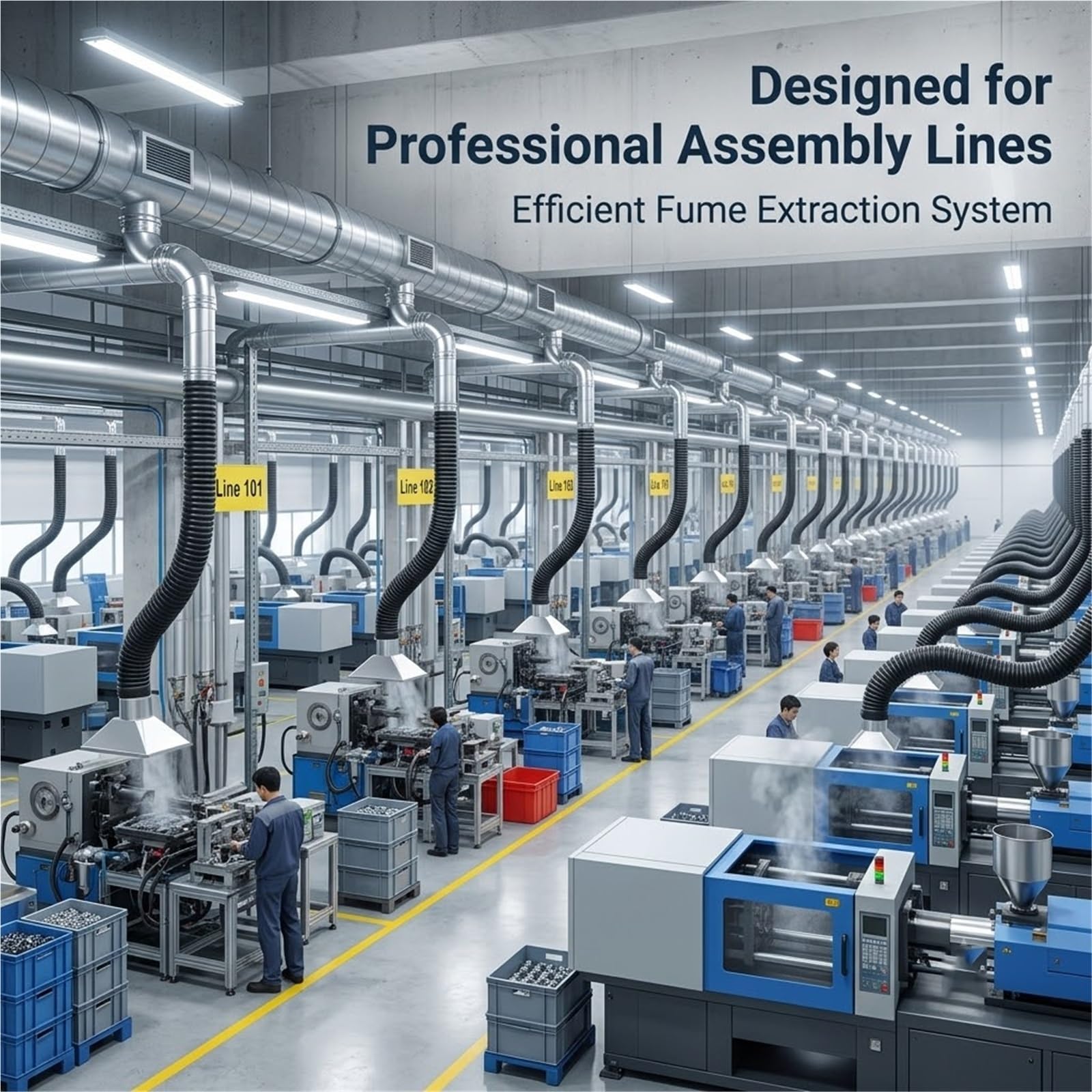 Brazo Extractor Humos De Soldadura POM, Tubo Escape Flexible Ignífugo | Soporte Autónomo 360°, Válvula Integrada Para Flujo Aire, Soporta Calor -20°C A 120°C, Tubo Con Juntas(L/1m,Id(A)/110mm)