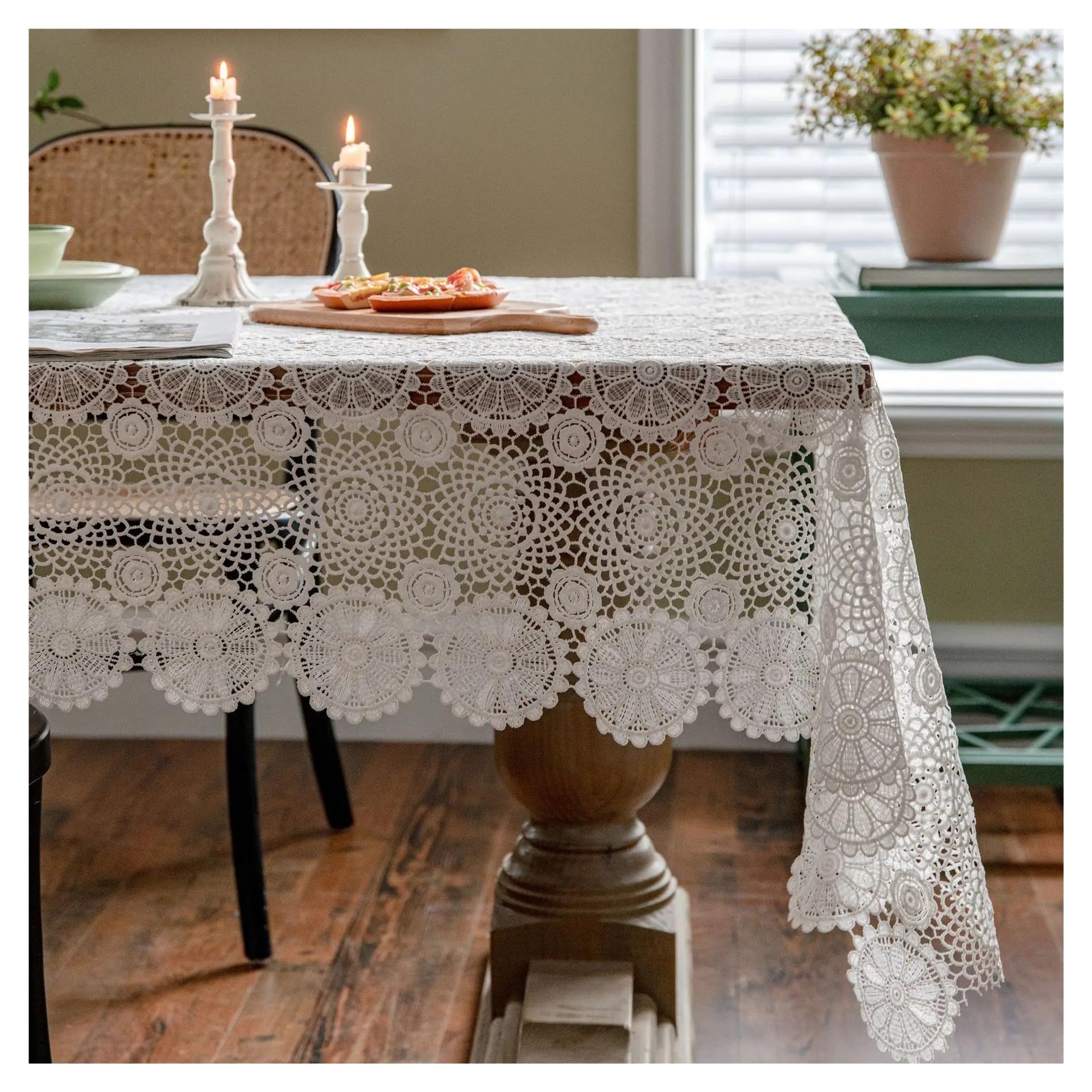 CYMMIYT Lace Tablecloth Rustic Wedding White Lace Tablecloth Vintage Water Soluble Hollow Embroidered Table Cloth Cover(Color 1,130x180CM)