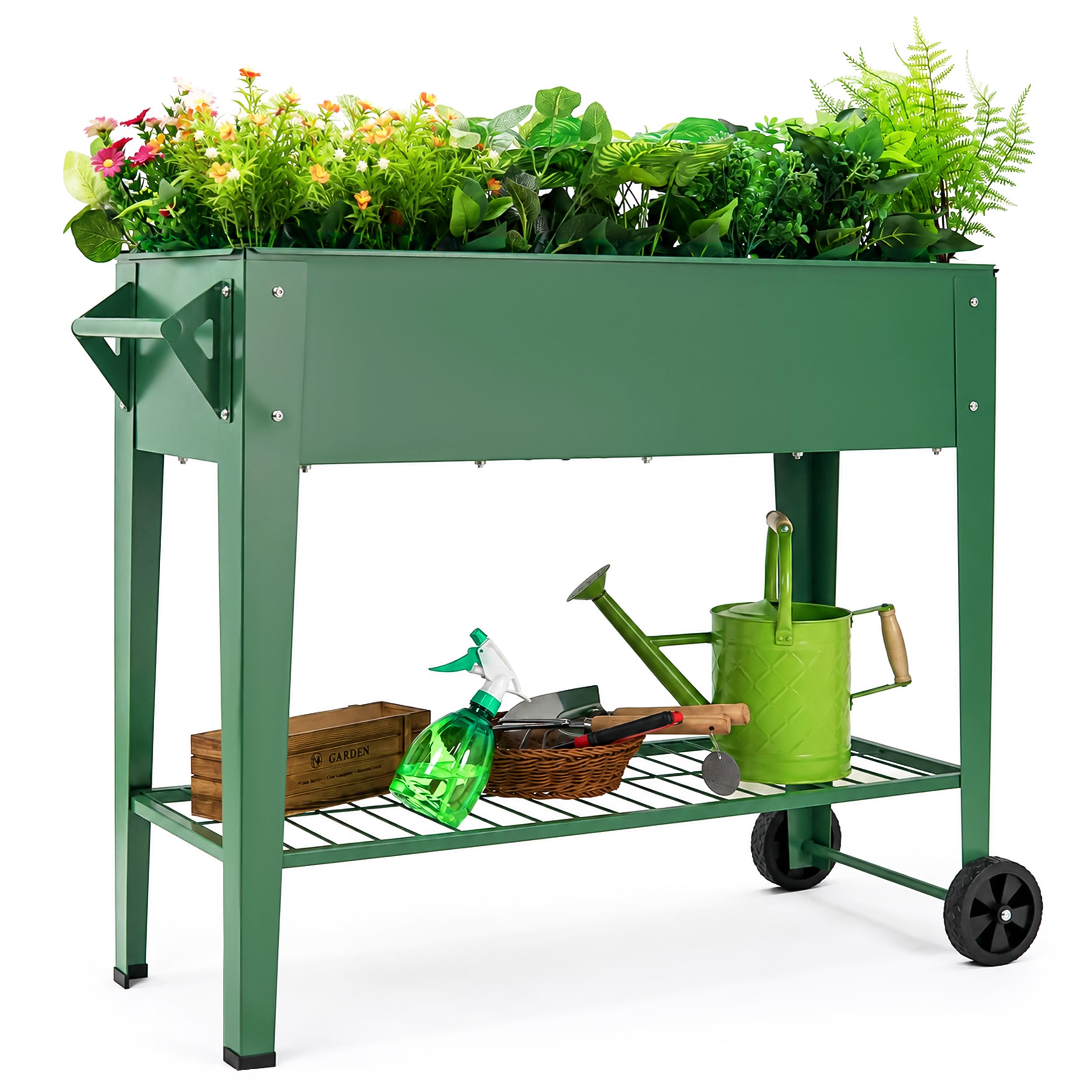 YKTEEDENS Raised Garden Bed with Legs and Wheels Green