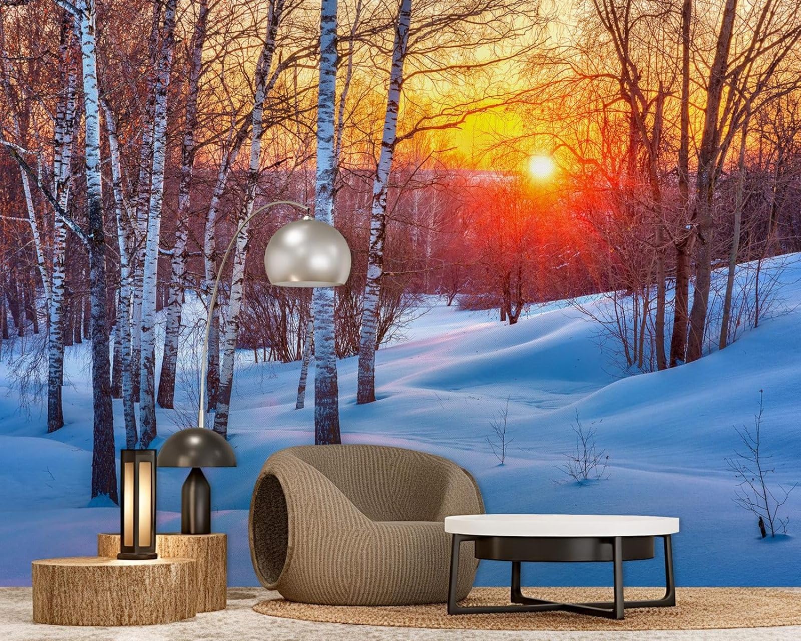 hgjdjhnf Photo Wallpaper Sunset Birch Forest Winter Landscape Non-Woven ModernLiving Room Bedroom Children's RoomDecoration Motif Wallpaper,250cmx175cmSticker - Background- Painting - P