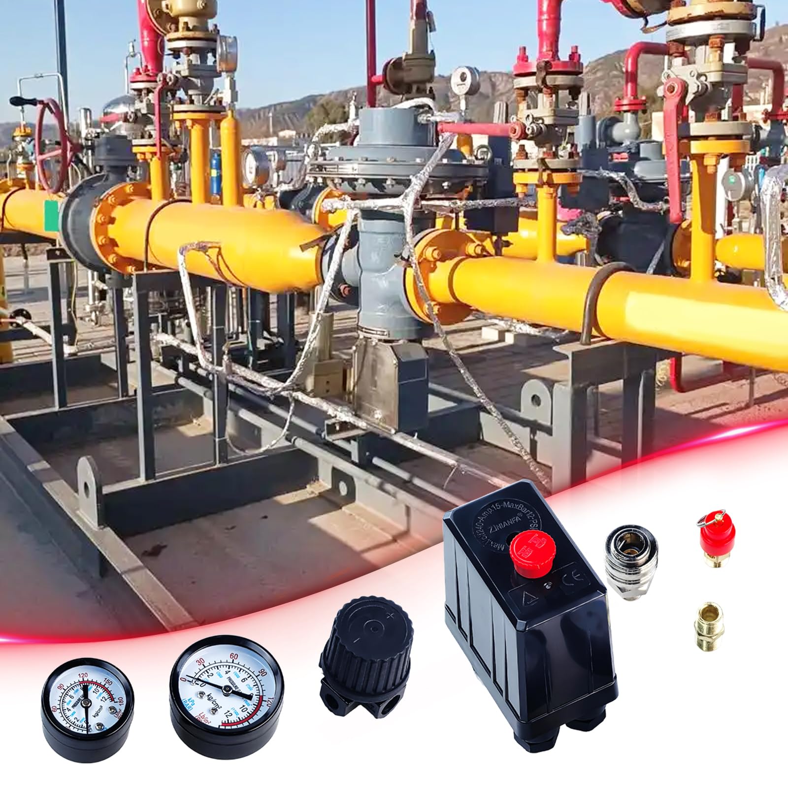 Regolatore di pressione con interruttore di pressione, regolatore d'aria, compressore, regolatore di pressione, interruttore di pressione IG 1/4, valvola di controllo 220 V, ricambio con attacchi