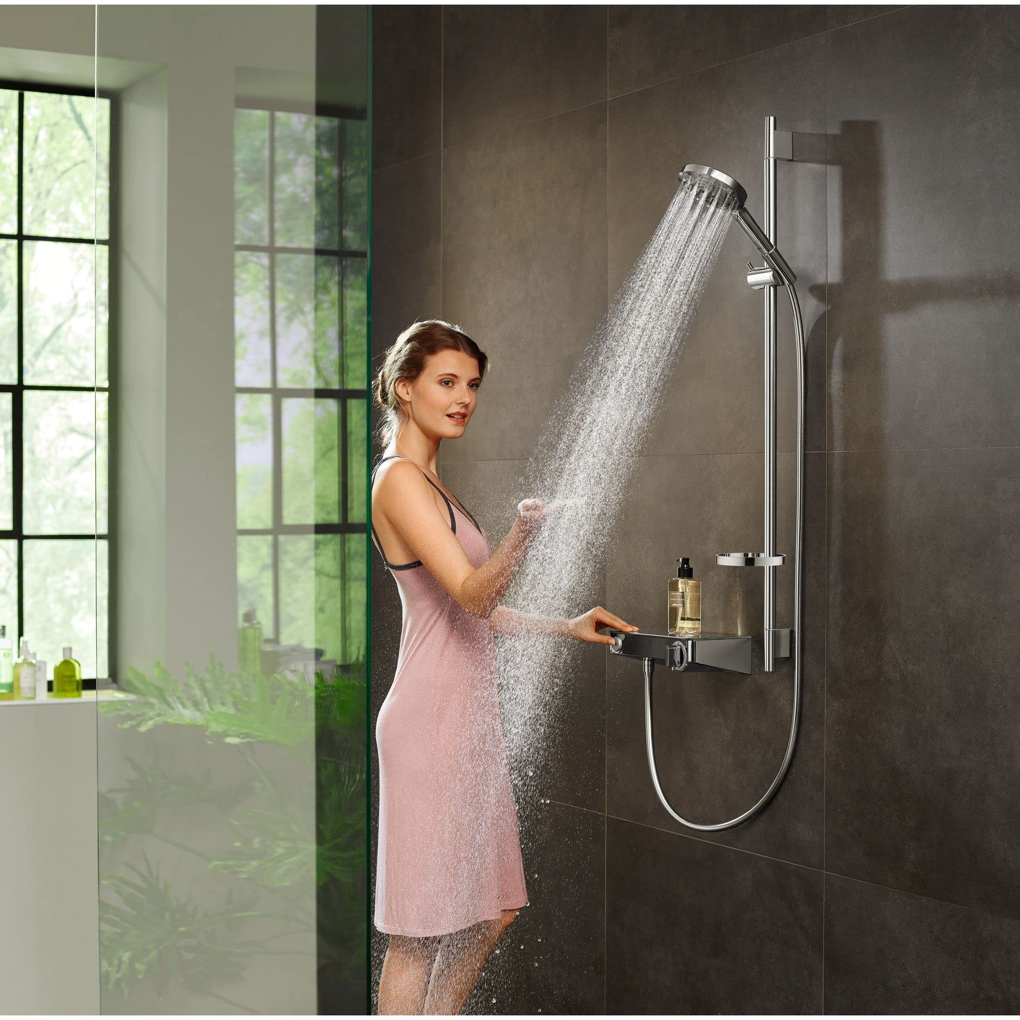 hansgrohe Raindance Select S Set de douche 120 3 jet PowderRain avec barre Unica'S puro 90 cm et porte-savon, chromé, 27667000