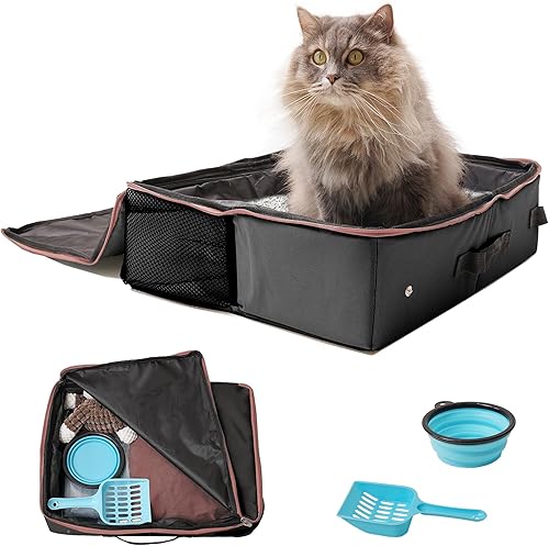 PETKARAY Caja de arena de viaje, caja de arena portátil para gatos, caja plegable para gatito en el automóvil, incluye forro de repuesto con tapa