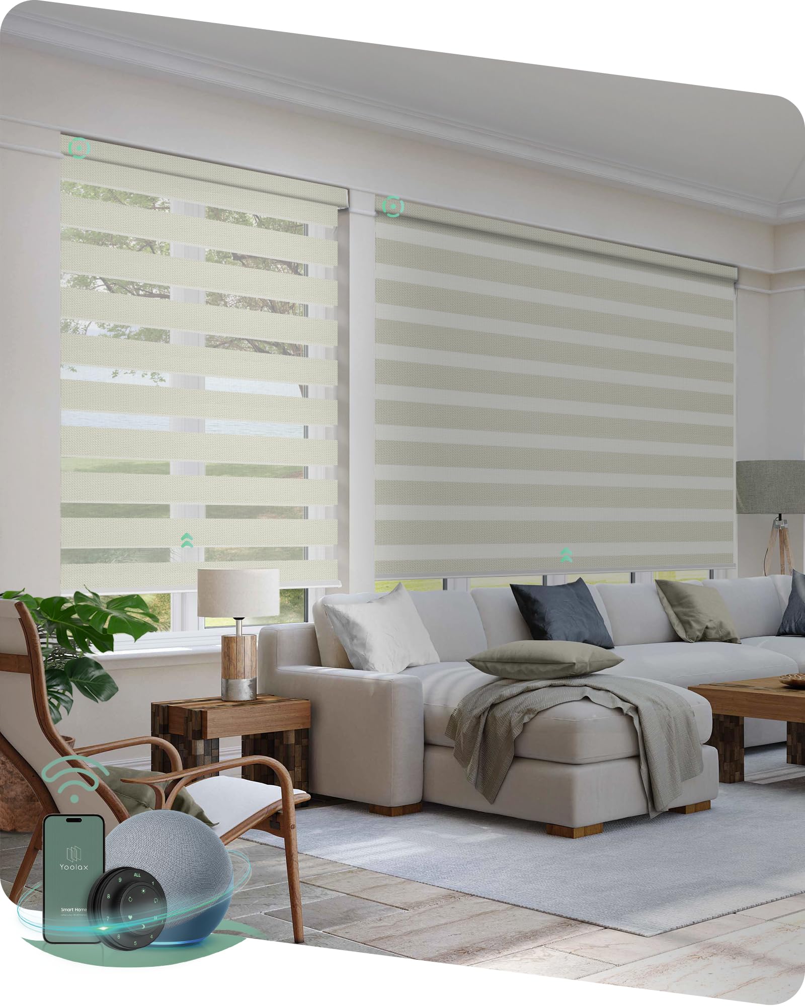 Yoolax Motorized Zebra Blinds Compatible with Alexa,Motorized Blinds with Remote Smart Automatic Custom Electric Window Blinds Cordless Indoor