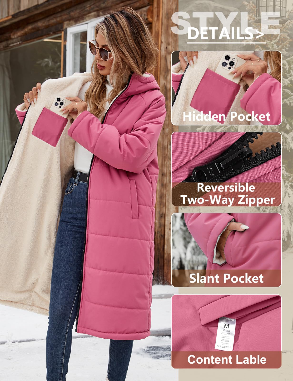 Tuopuda Damen Wintermäntel Lang Winterjacke Warm Winter Fleece Gefüttert Sweatjacke Jacke Mantel Parka Jacket mit Kapuze Teddyfleece Steppjacke Übergangsjacke Winterparka Steppmantel
