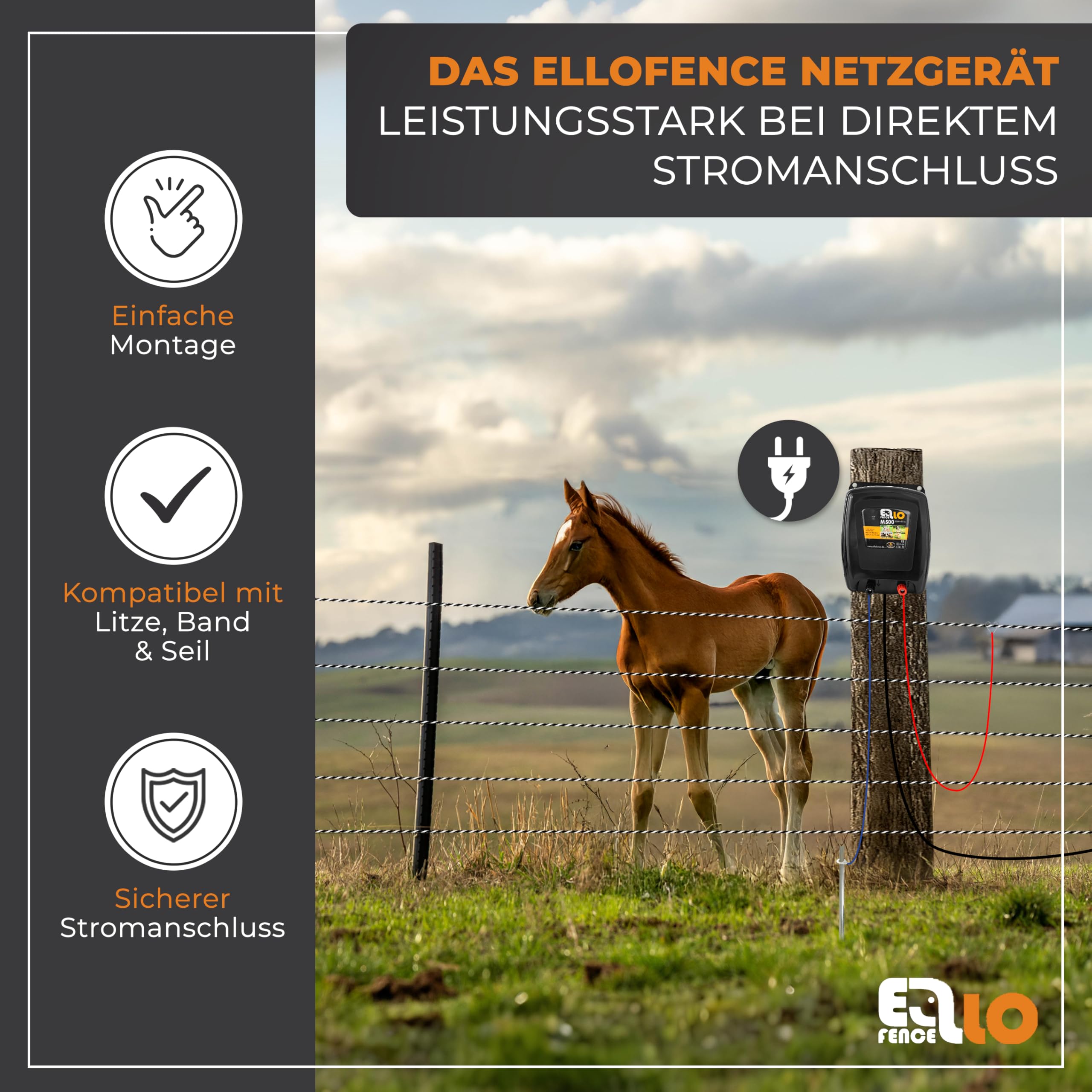 Weidezaungerät 230V Netz (M500) - Extra starkes & leises Elektrozaungerät - Premium Weidegerät für alle Haus- und Nutztiere geeignet - Stromzaungerät mit Zaunkontrollanzeige