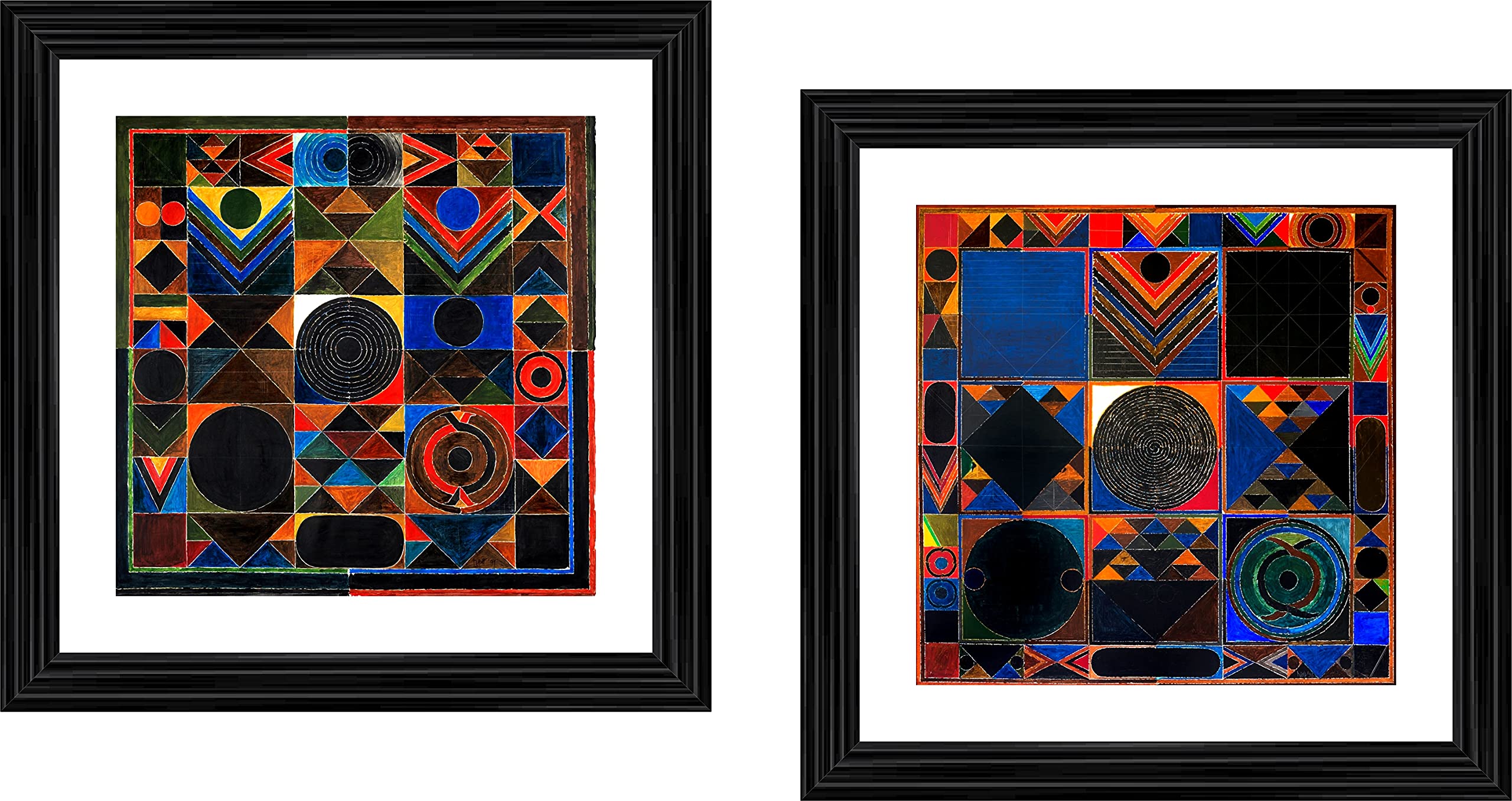 Decoratus� Shrishti (The Universe)- Two Paintings by S. H. Raza. Set of 2 Wall D�cor Frames. Matt Satin Print with MDF & 1"PS Black Frame, Size: 15"x15" each.