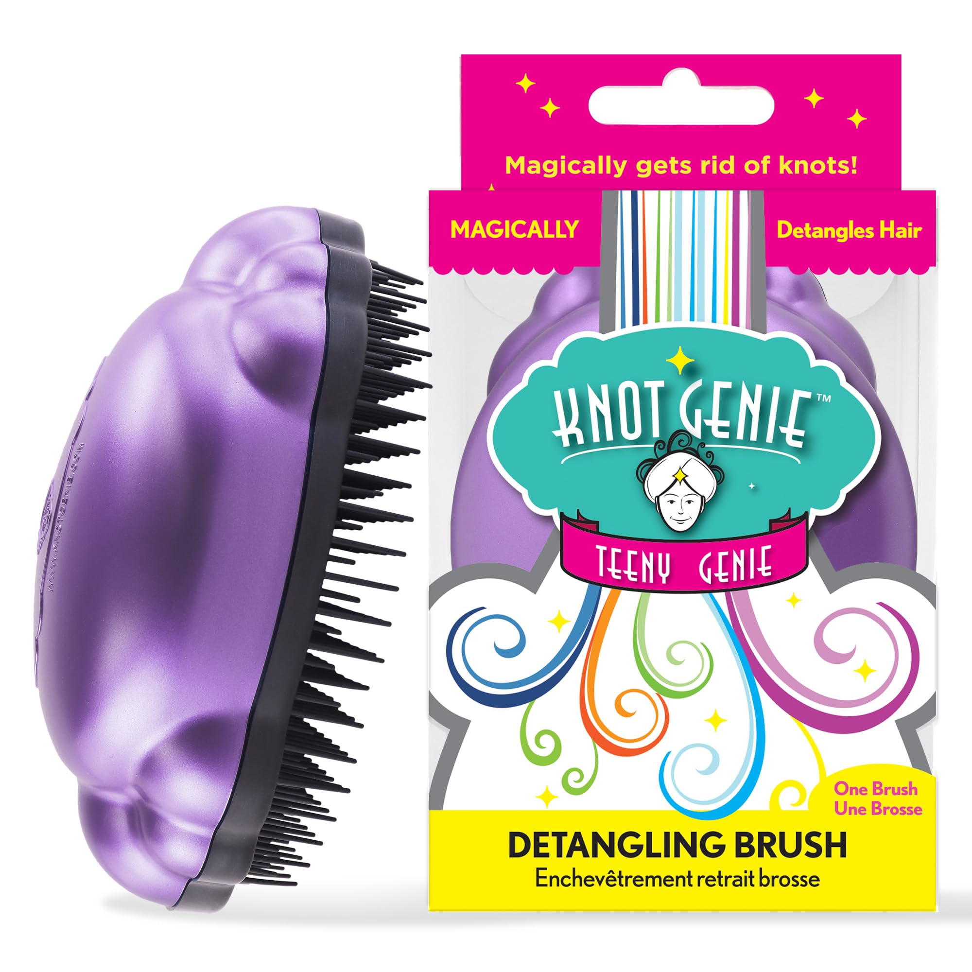 Knot Genie Teeny - Cepillo desenredante para niños (belleza lila) | Cepillo desenredante perfecto para cabello rizado, separa suavemente los enredos, deja el cabello suave y brillante | El