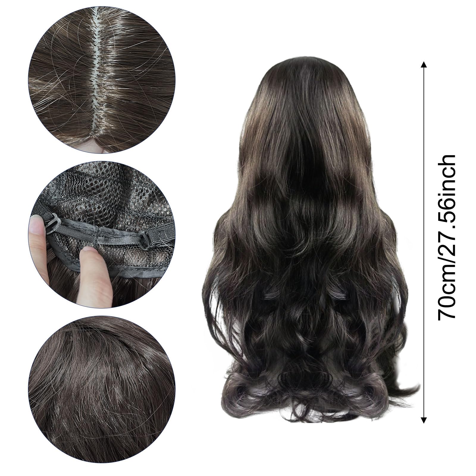 TSHAOUN Long Curly Wigs Black 28 Inch/70cm Charming Women Long Wave Curly Oblique Bangs Wig - Image 2