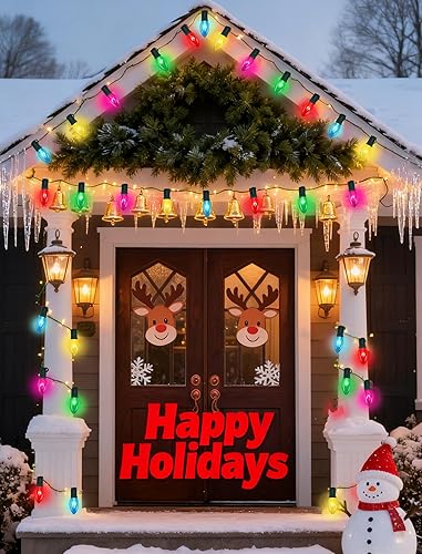 Miniatura 4 de Luces de Navidad C9 multicolor, 7.62 metros de cadena de luces transparentes multicolor con 26 bombillas de vidrio transparente (1 de repuesto),