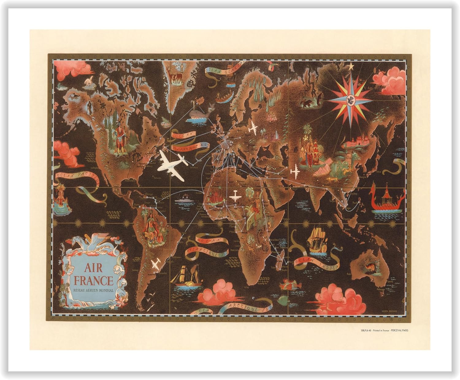 Poster Master Vintage Air France Print - Map of the World Canvas - Educational Art - Gift for Teacher, Student, Travel Lover - Wall Decor for Classroom, Office, Dorm - 24x32 ROLLED Canvas