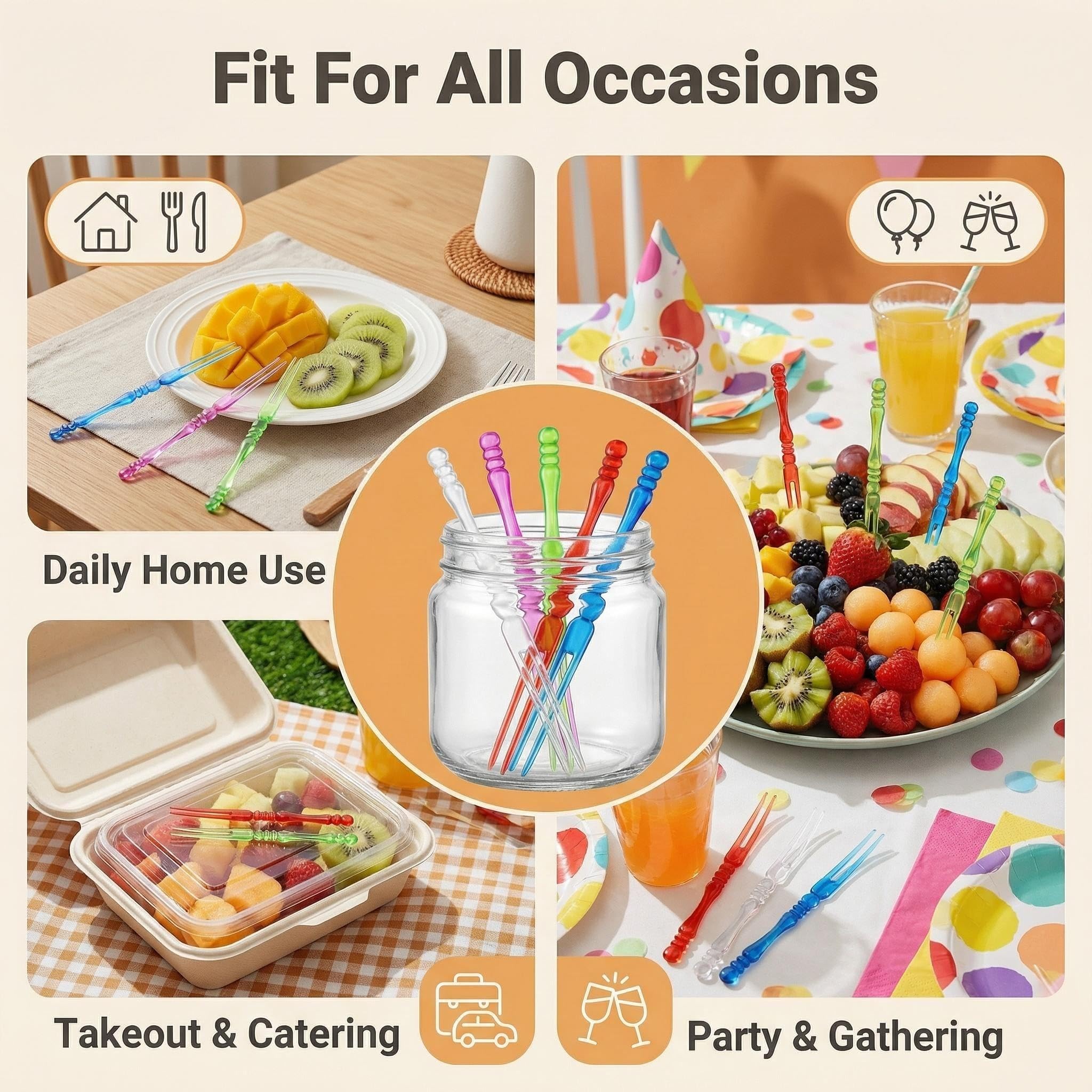 400Pcs 4 inch Disposable Colorful Plastic Cocktail Picks Fruit Forks Mini Dessert Forks Party Supplies Plates Picks Cake Forks Tasting Appetizer Forks Set for Party Banquet Buffet and Daily Life — Amazon image 3
