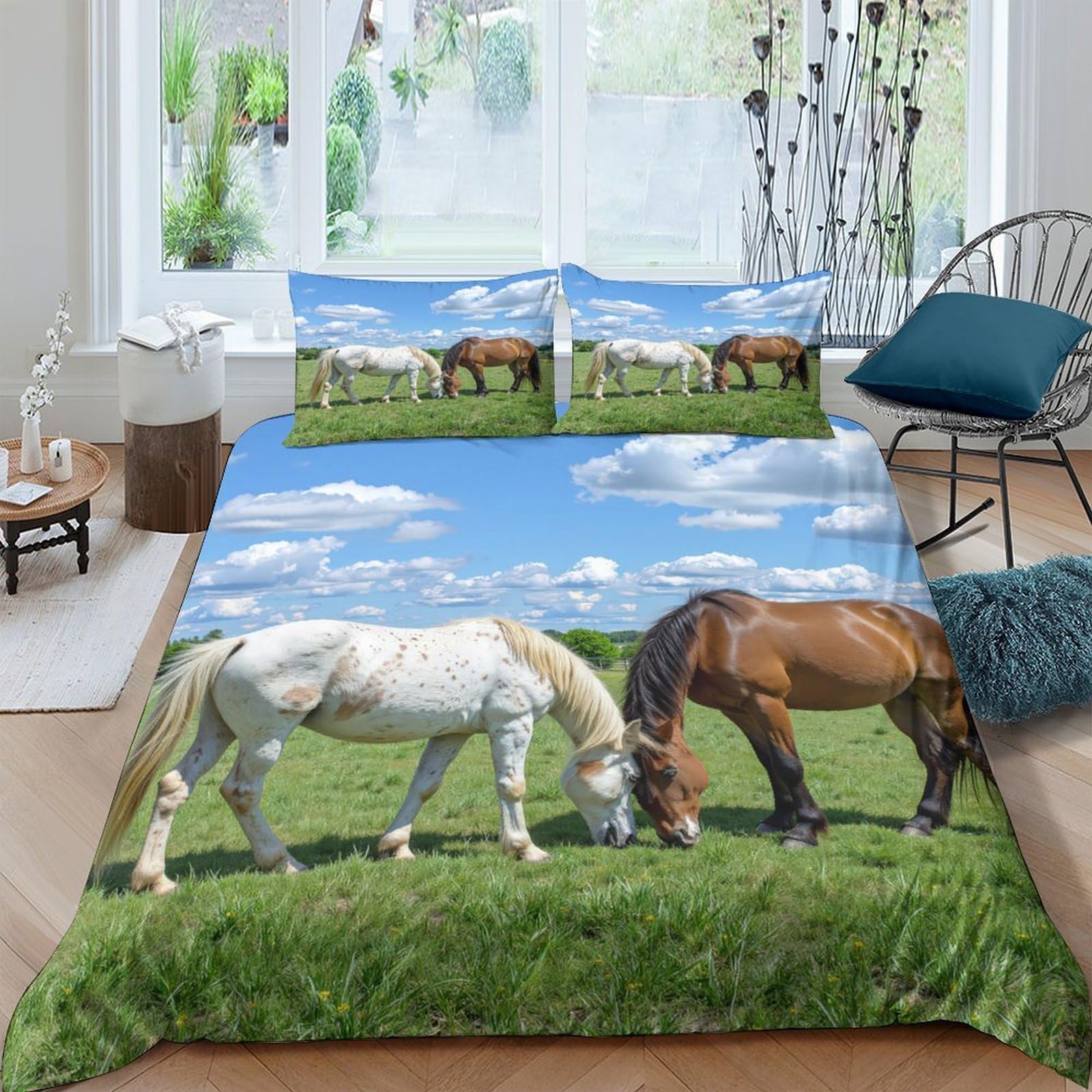 Ctjqhvkz Style-3 3D Printed Grazing Horse Fitted Sheet Microfiber Brown White Pastoral Bed Cover For Bedroom Dorm Decor Mattress Protection Single（135X200cm）