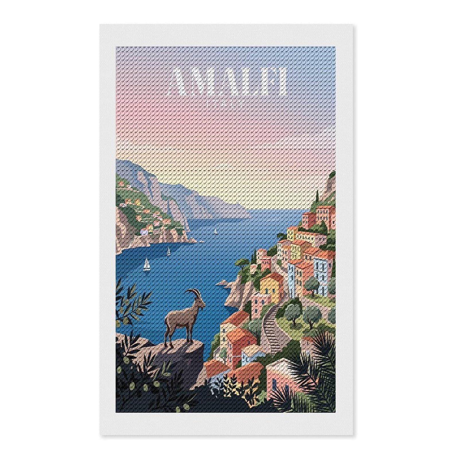 Junmoney Amalfi Coastline Diamond Painting Canvas Set 12"x20", for Adults, Decorate Your Room, Festive Craft Gift, Office Decor