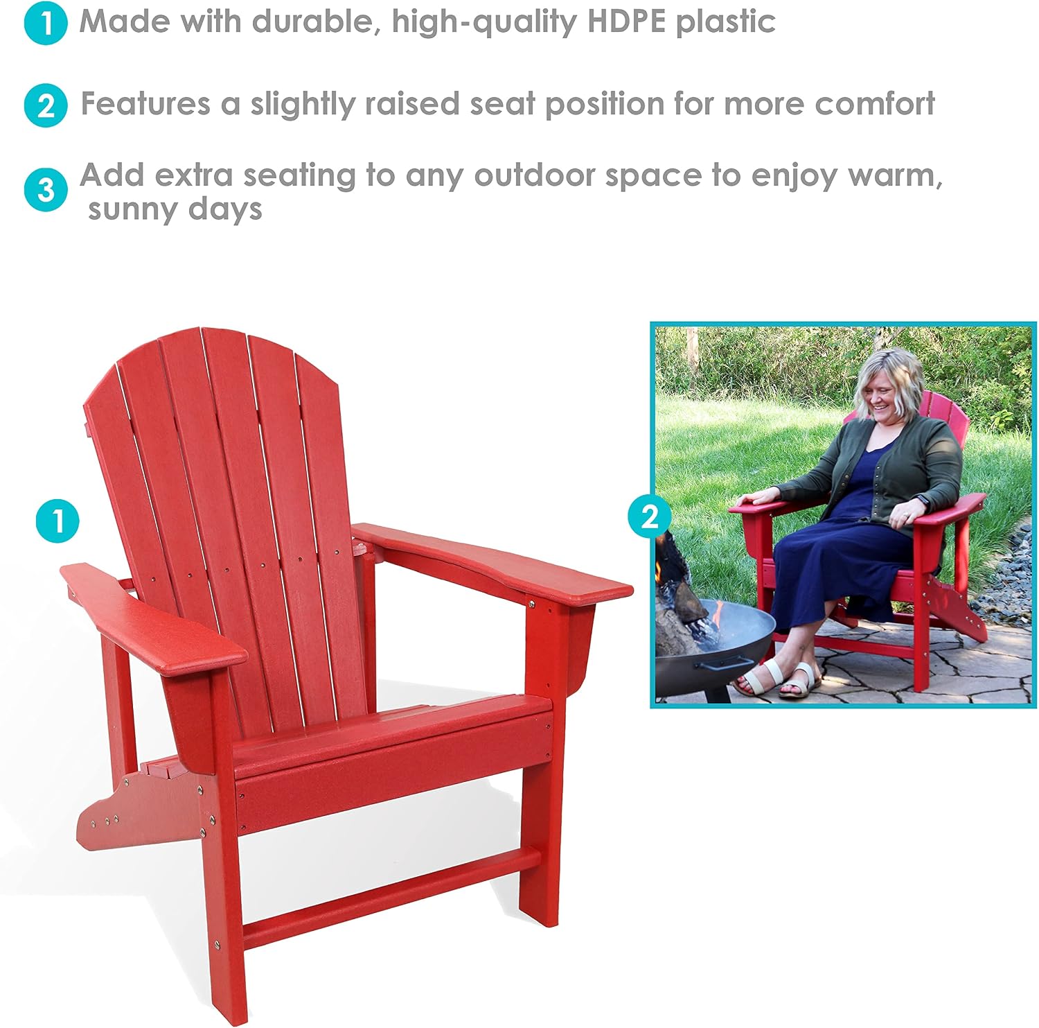 Sunnydaze All-Weather Upright Adirondack Chair - for Patio or Yard - 300-Pound Capacity - 38.25-Inch - Red