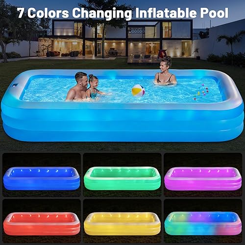 Miniatura 4 de Piscina inflable con luz, 145 x 74 x 22 pulgadas, piscina inflable familiar solar para niños, adultos, familia, piscina grande para niños, piscina