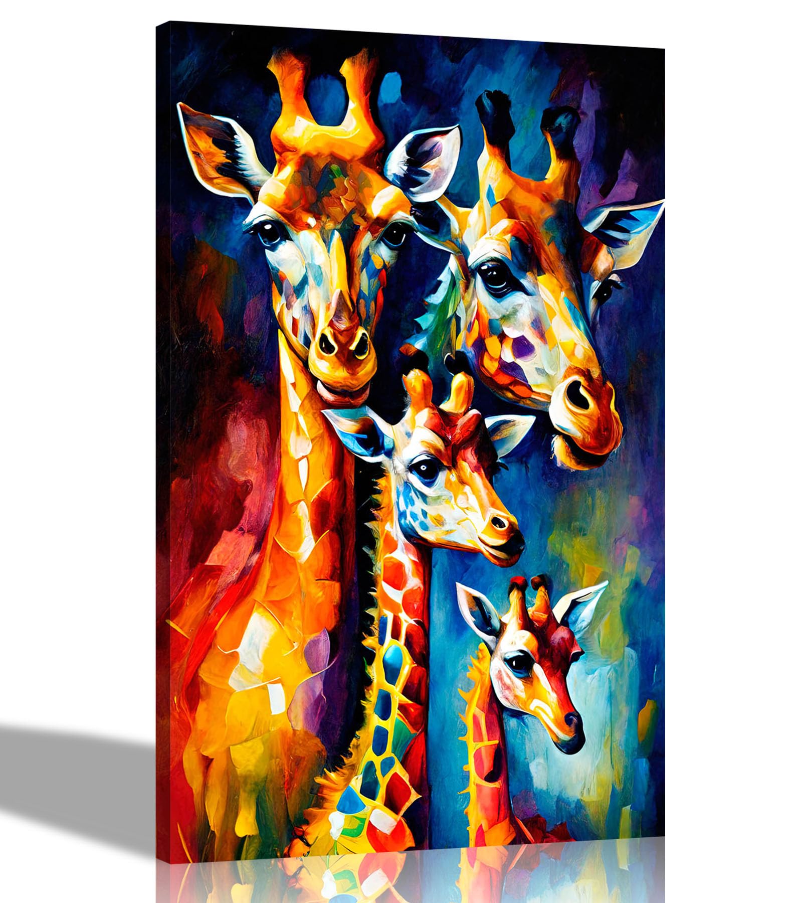 Artley Prints - Giraffe Family of 4 Canvas Wall Art Pictures l Modern Portrait Prints | Abstract Artwork for Living Room Bedroom 40 x 30cm (16 x 12 inches) A3