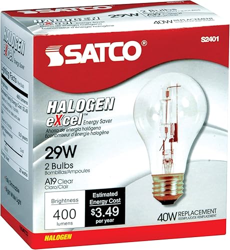 Miniatura 2 de Satco A19, pack de 2focos de luz blanca cálida, 3000K, luz halógena., S2404, 72watts, 120 volts