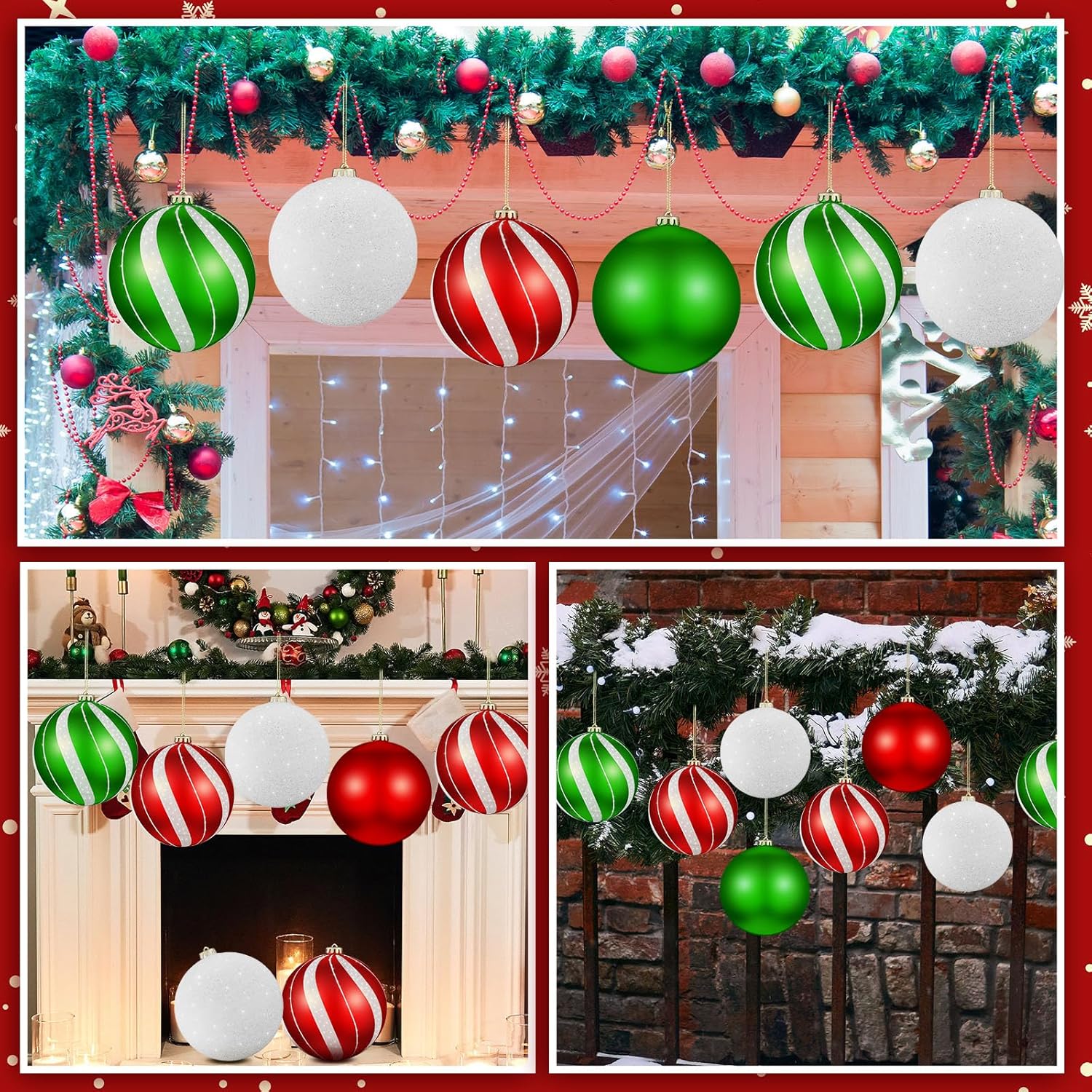 Wettarn Set of 8 Large Christmas Ball Ornaments 6 Inch Glitter Hanging Christmas Plastic Balls Indoor and Outdoor Hanging Tree Decorations for Lawn Yard Garden Party(Classic Style)