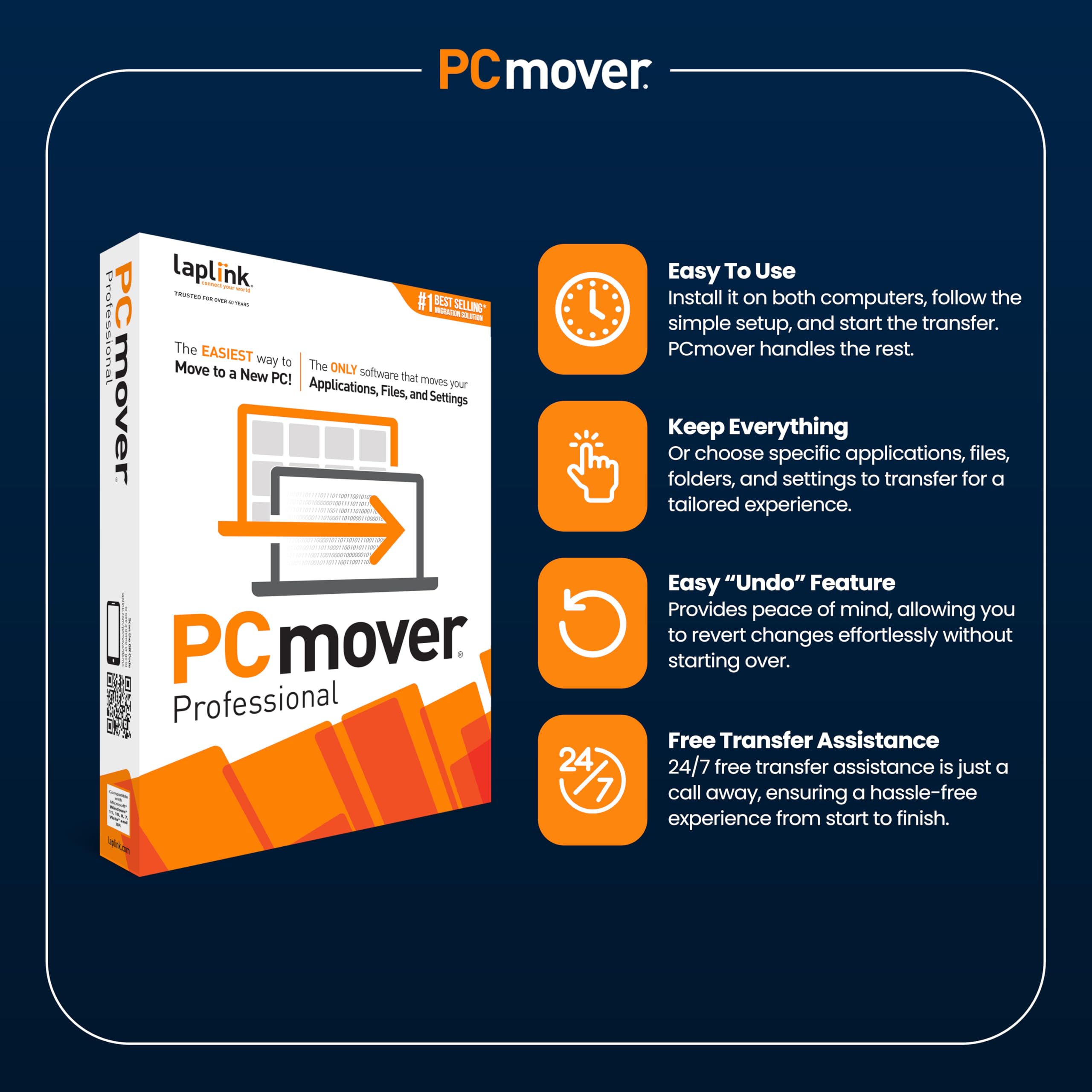 Laplink PCmover Professional – Verschieben Sie Ihre Anwendungen, Dateien und Einstellungen von einem alten PC auf einen neuen PC – Datenübertragungssoftware – Lizenz für 1 Verwendung