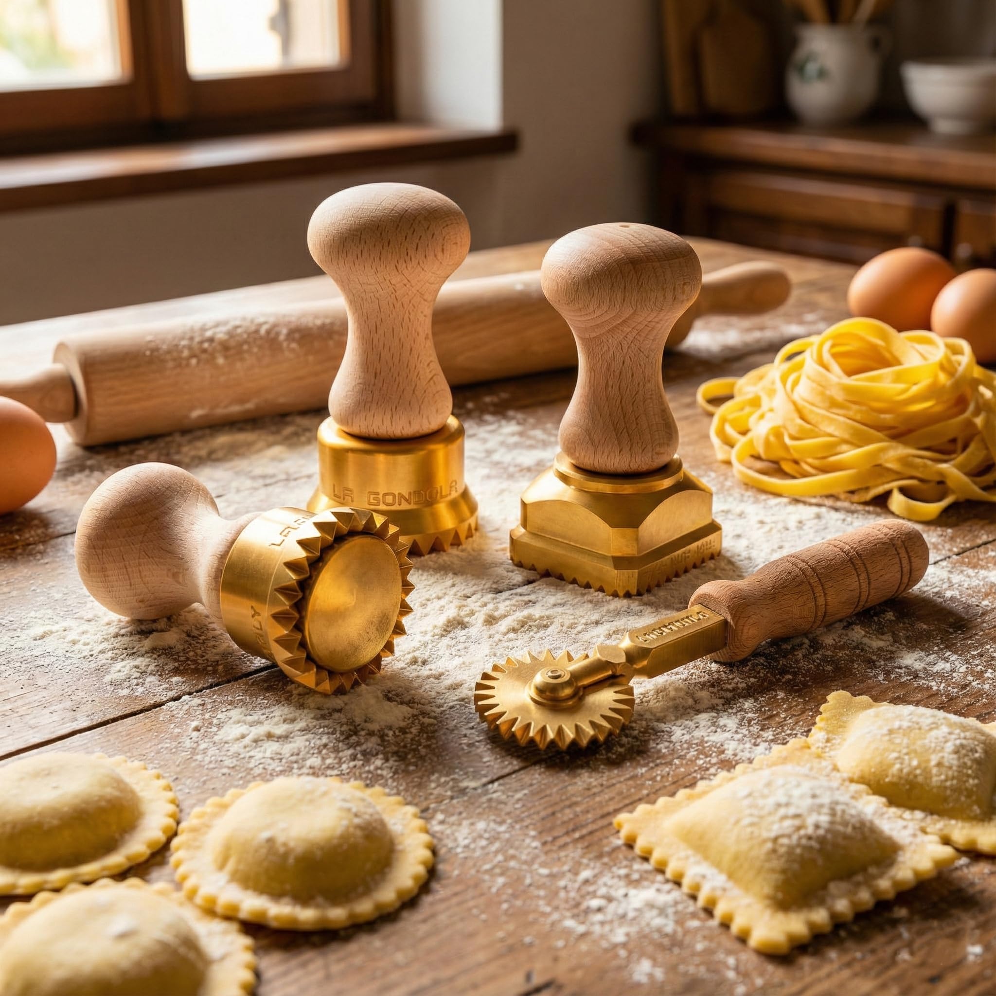 LA GONDOLA Stampo a Fungo per Tortelli Corpo in Ottone Impugnatura in Legno, Made In Italy