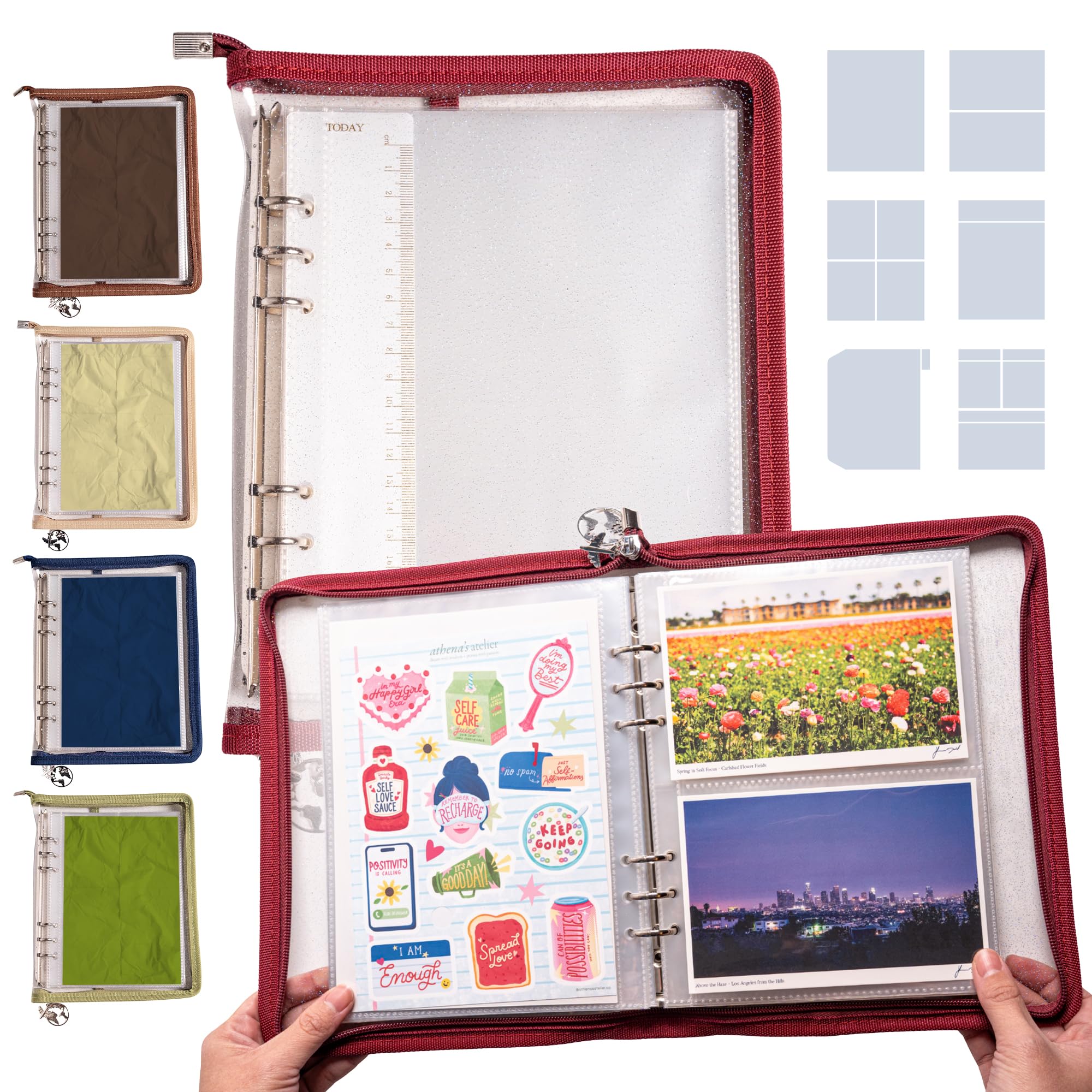 Navy Peony Wander Keeper Stationery Binder (Bordeaux Wine) - True A5/A6 Sleeves, Curated Travel Colours, Durable Zipped Organiser - for Stickers, Postcards, Photo Cards