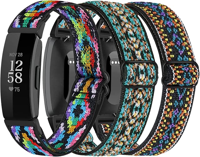 3-Pack Elastic Nylon Straps Compatible with Fitbit Inspire 2 / Inspire HR/Inspire/Ace 2, Soft Adjustable Solo Loop Replacement Bands for Fitbit Inspire Fitness Tracker Women Men