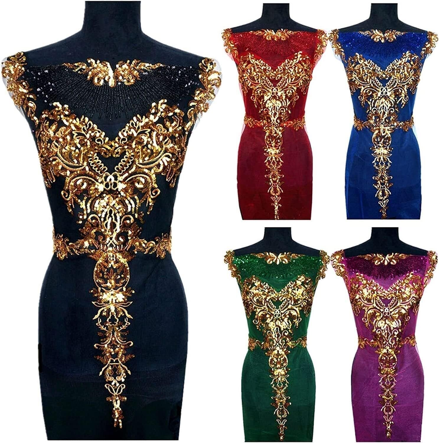 Patch sequin broderie florale dentelle noir applique robe DIY loisirs créatifs pack de 6