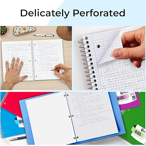 Miniatura 4 de Cuadernos de espiral de 3 materias a rayas, paquete de 3, 300 páginas (150 hojas), 8 x 10-12 pulgadas, cuadrícula en espiral para la escuela y la