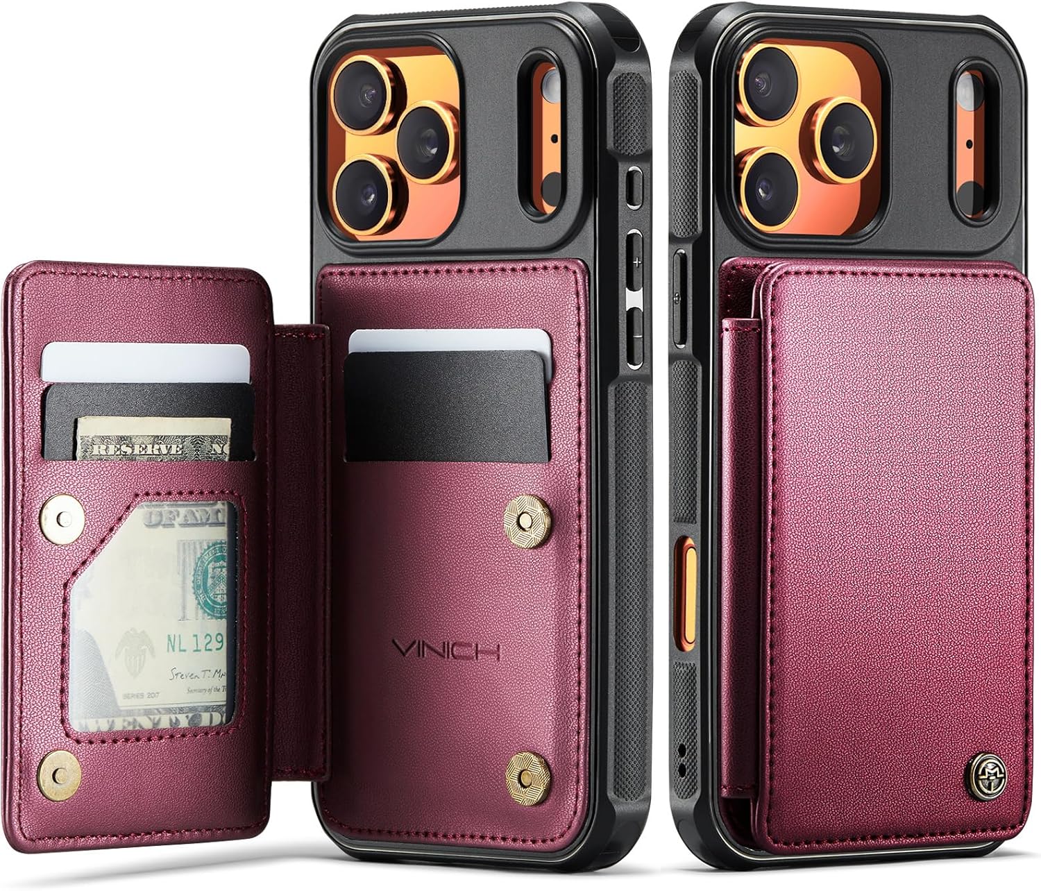Vinich for iPhone 17 Pro Max Wallet Case with Card Holder, RFID Blocking Credit Slots Kickstand Shockproof Phone Cover Fit for iPhone 17 Pro Max 6.9" Wine Red for iPhone 17 Pro Max - 6.9'' Wine Red