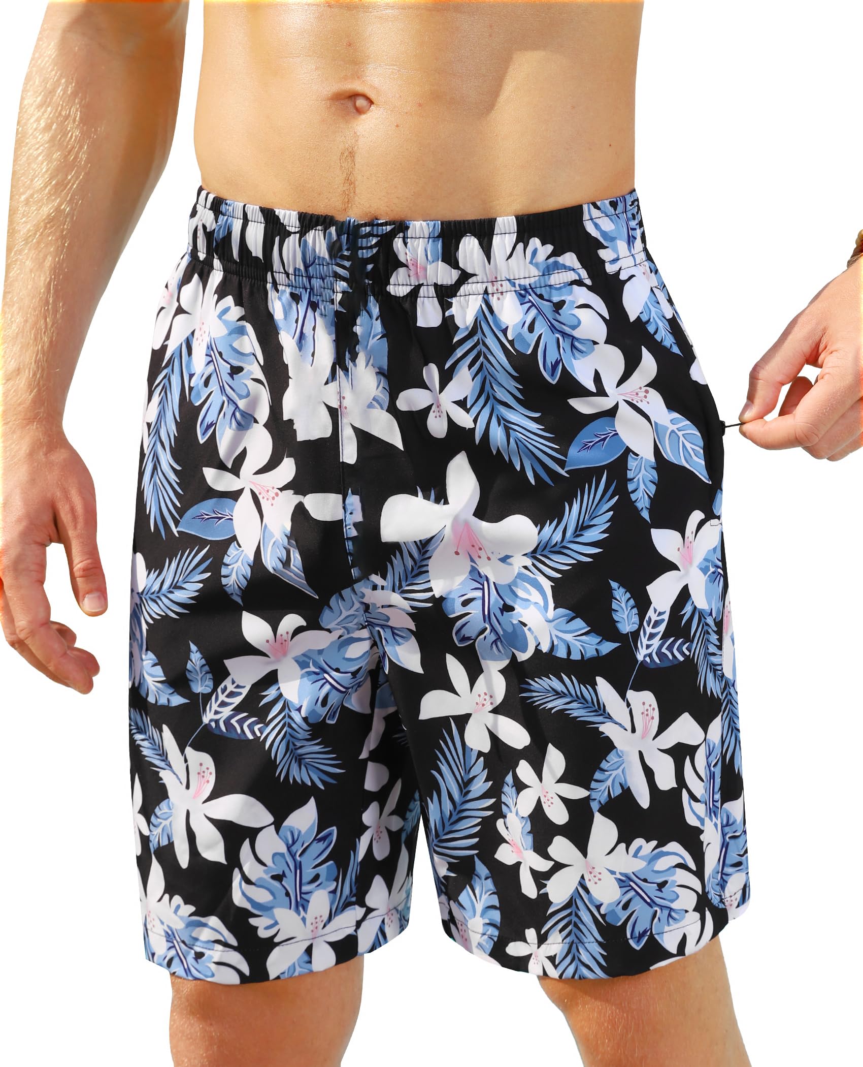Gleeease Men's Swim Trunks 9 Inch Printed Quick Dry Swim Shorts with Zipper Pocket No Liner Board Shorts Bathing Suit