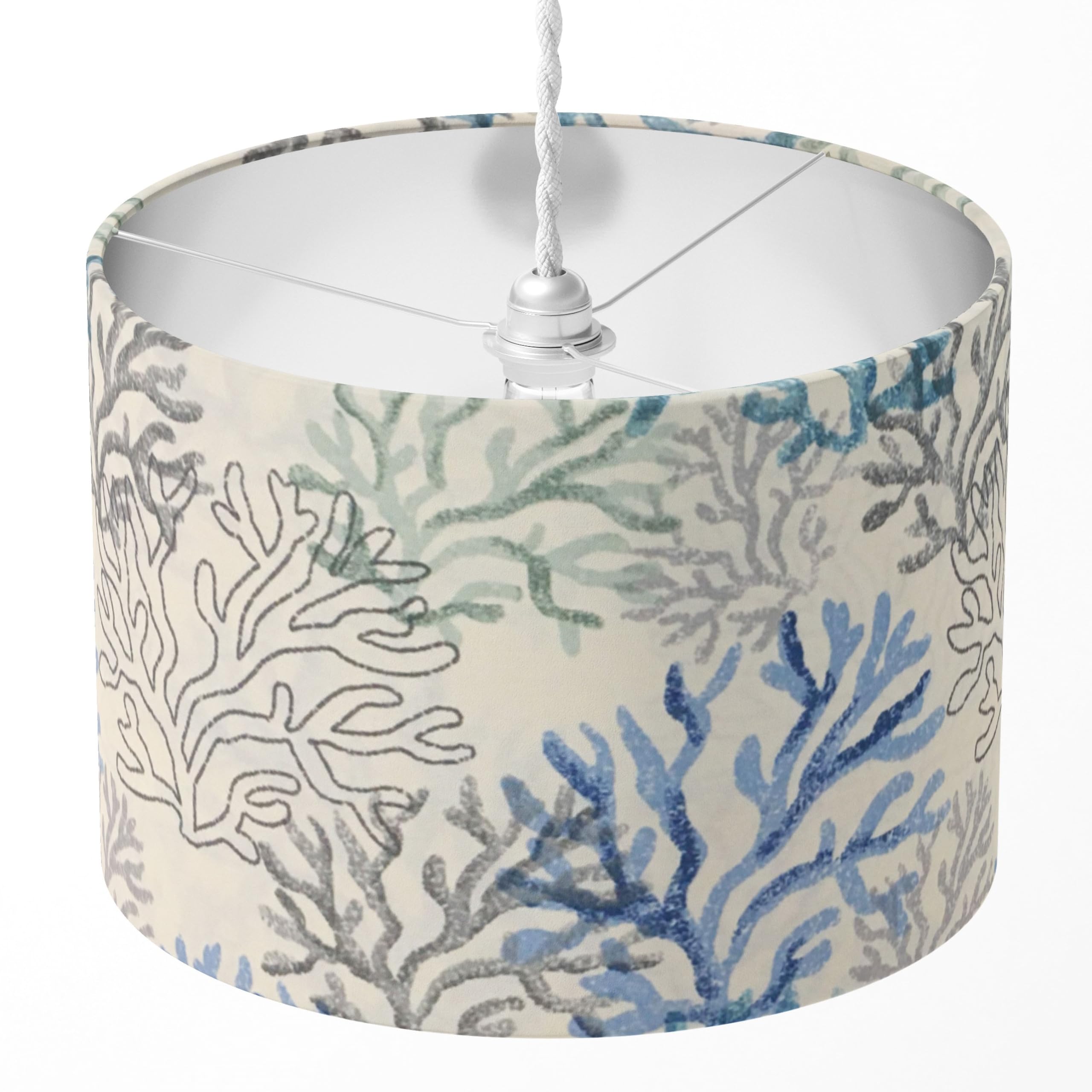Nautical Lampshade, Blue Ocean Light Shade, Blue White Lamp Shade, Coral Reef Under the Sea Coastal Sealife Underwater Lampshade for Table Floor Lamp Ceiling Bedroom Bathroom Hall Living Room Nursery