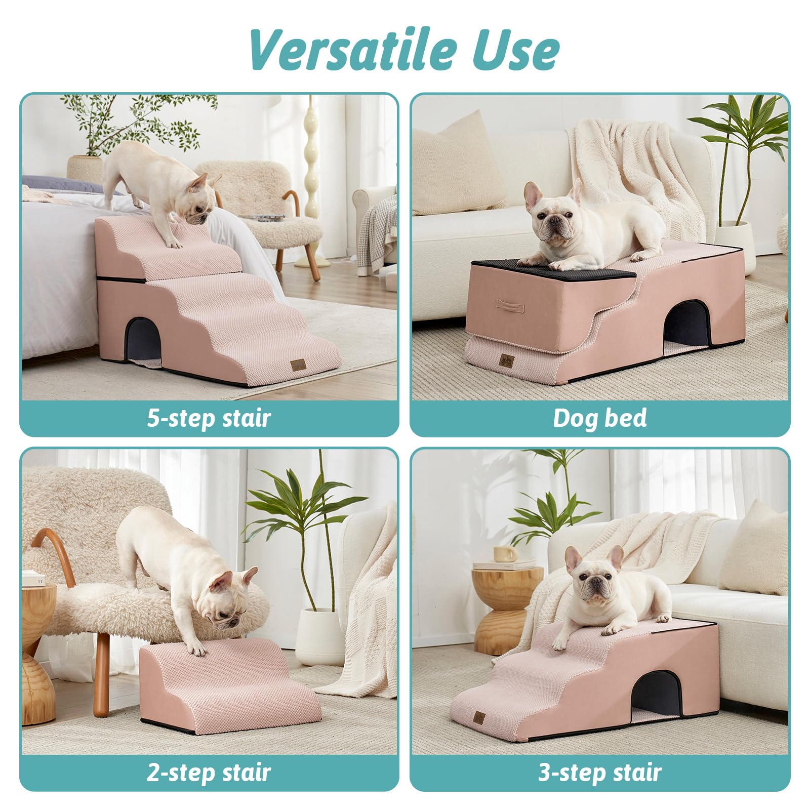 COZY KISS Scaletta larga per cani con tunnel, in schiuma, staccabile, per cani di taglia piccola, cuccioli o gatti, rampa media per animali domestici, per letto alto, divano, divano o auto, 50 x 83,8