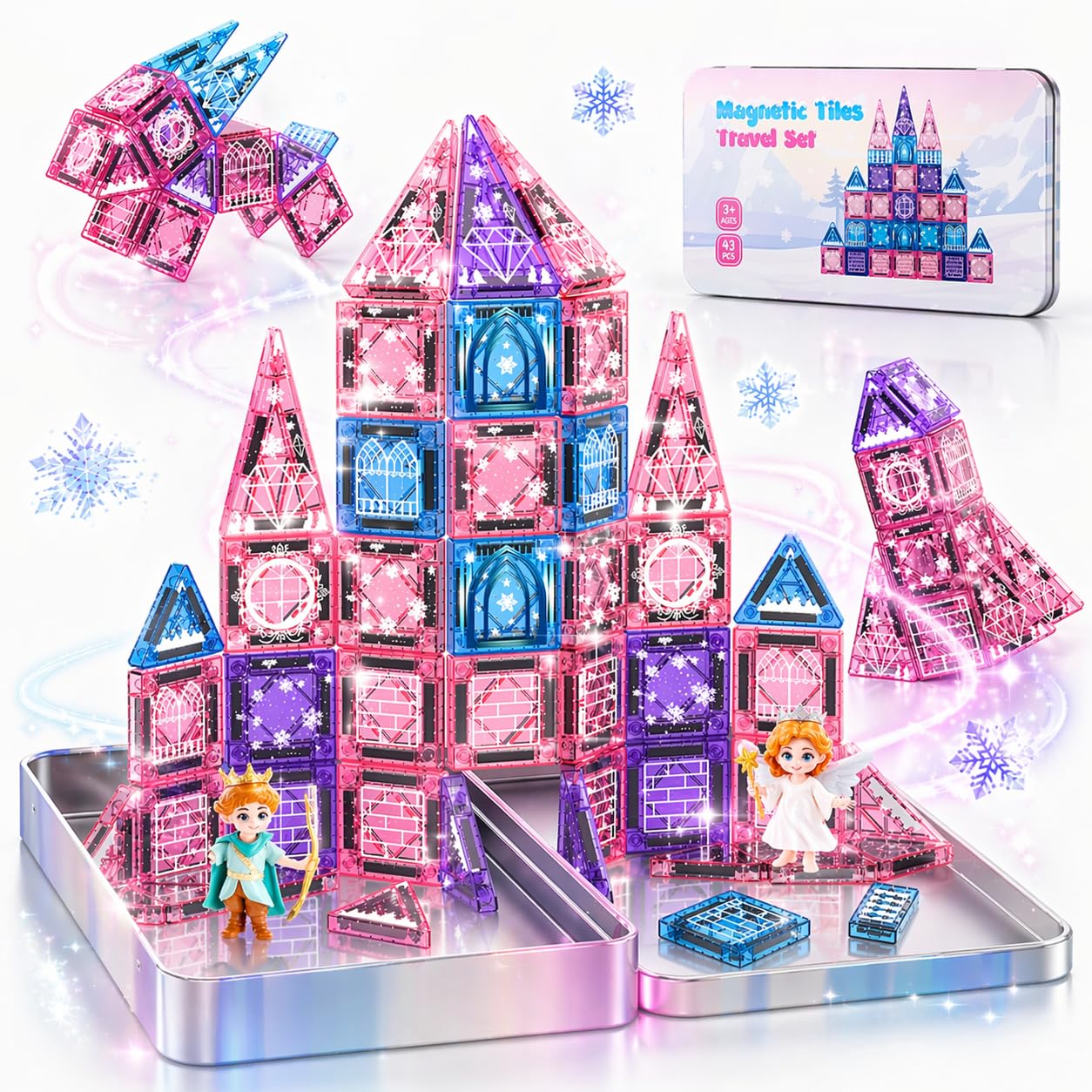 Costruzioni Magnetiche per Bambini 43 Pezzi, Magneti Bambini Giochi Bambina 3 4 5 6 Anni Blocchi Magnetic Tiles Building Blocks Regalo Bimba 3-6 Anni Compleanno Giochi da Viaggio Gioco Magnetico