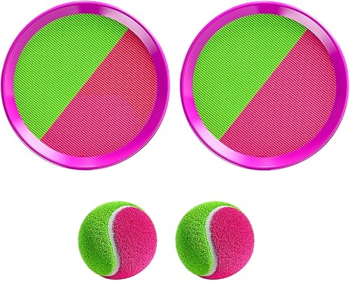 TEMI Juguetes al aire libre, regalos para niños y niñas de 3, 4, 5, 6, 7, 8 años, juego de pelota para lanzar y atrapar con 2 paletas, 2 bolas,