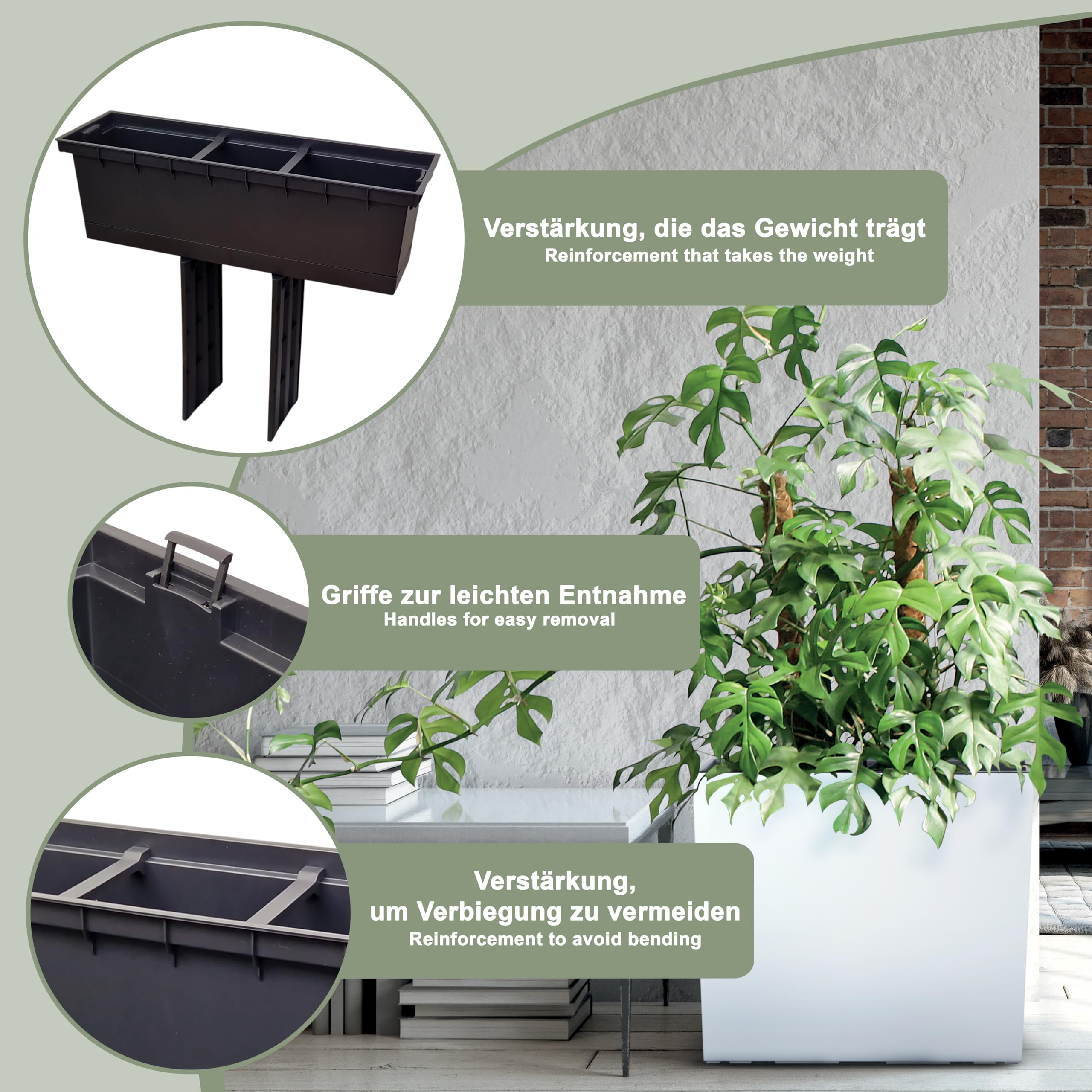 Jardinera 77x23x68 cm | Macetas de plástico, Resistente a la Intemperie y versátil | Jardinera Ideal para balcón e Interior | Maceta de diseño Elegante | Blanco