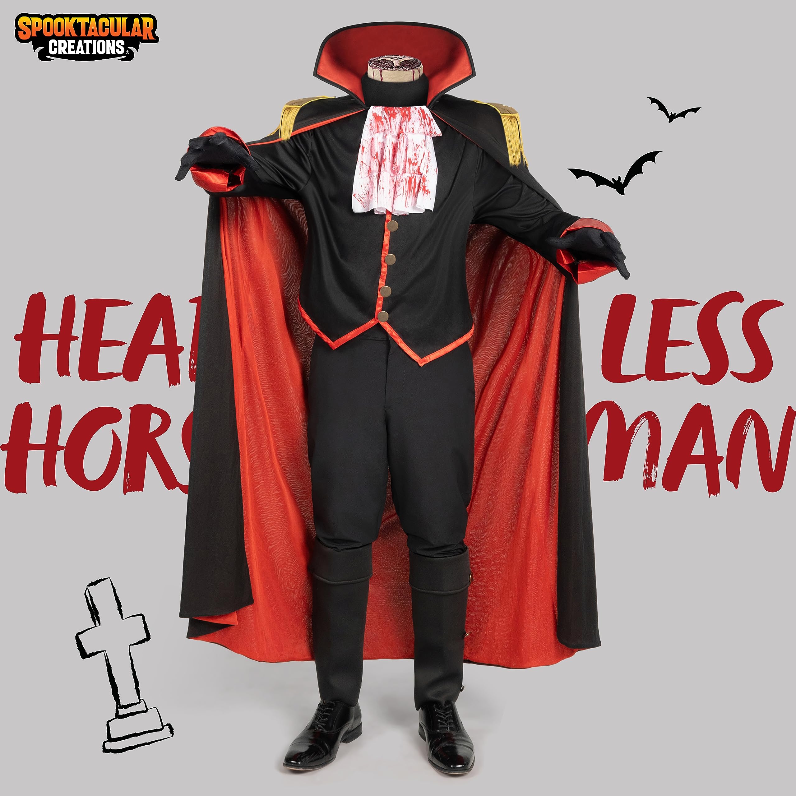 Spooktacular Creations - Disfraz de jinete sin cabeza para adulto, incluye chaleco con capa, capucha, fundas para botas, guantes para hombre