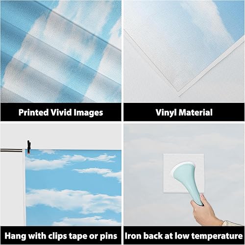 Miniatura 3 de AOFOTO Fondo de fotografía de nubes blancas de cielo azul de 5 x 5 pies, decoración de fiesta de primavera, invierno, cumpleaños, boda, nube, telón