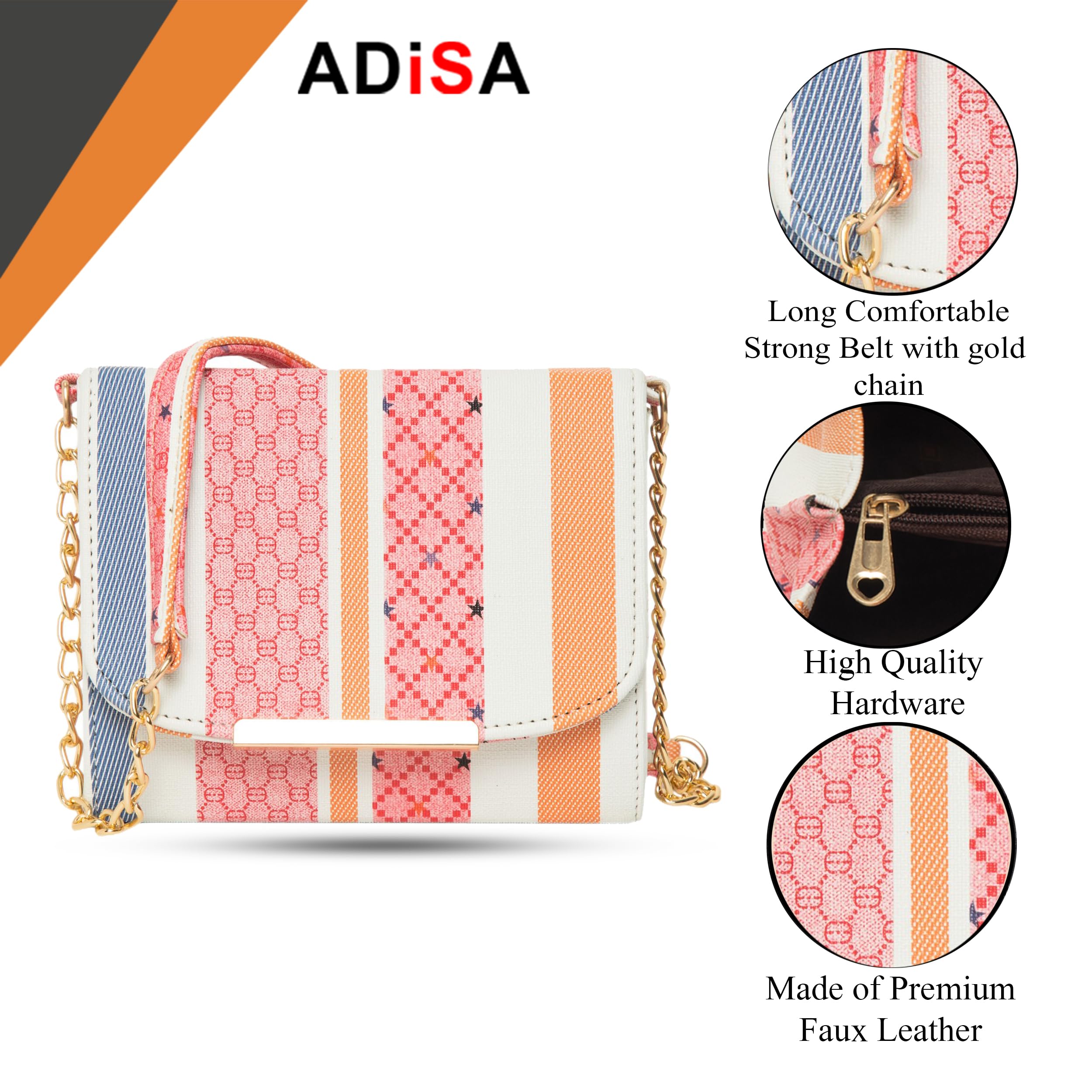 ADISA Women Girls Stripes Cross Body Sling Bag (SL5100-PIN_Pink) 1