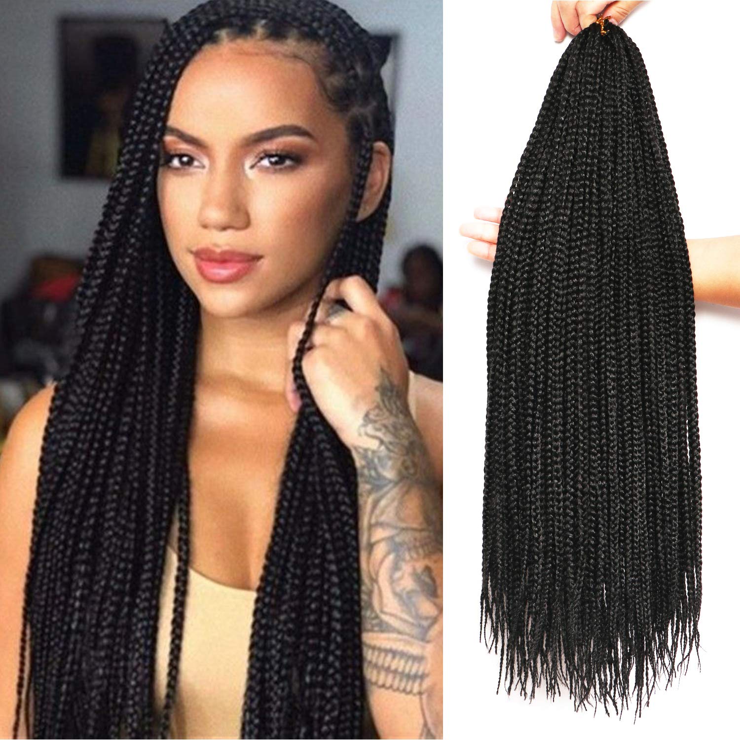 7 confezioni all'uncinetto Braids Meches extension capelli naturali per trecce africane parrucca nera parrucca donna naturale treccia africana donna (66 cm(confezione da 7), #1B)