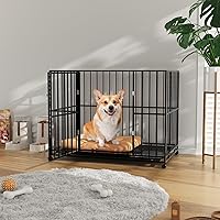 Vista 3 de Jaula para perros de acero inoxidable resistente para razas grandes, a prueba de escapes, resistente a las masticaciones, ruedas de bloqueo, bandeja