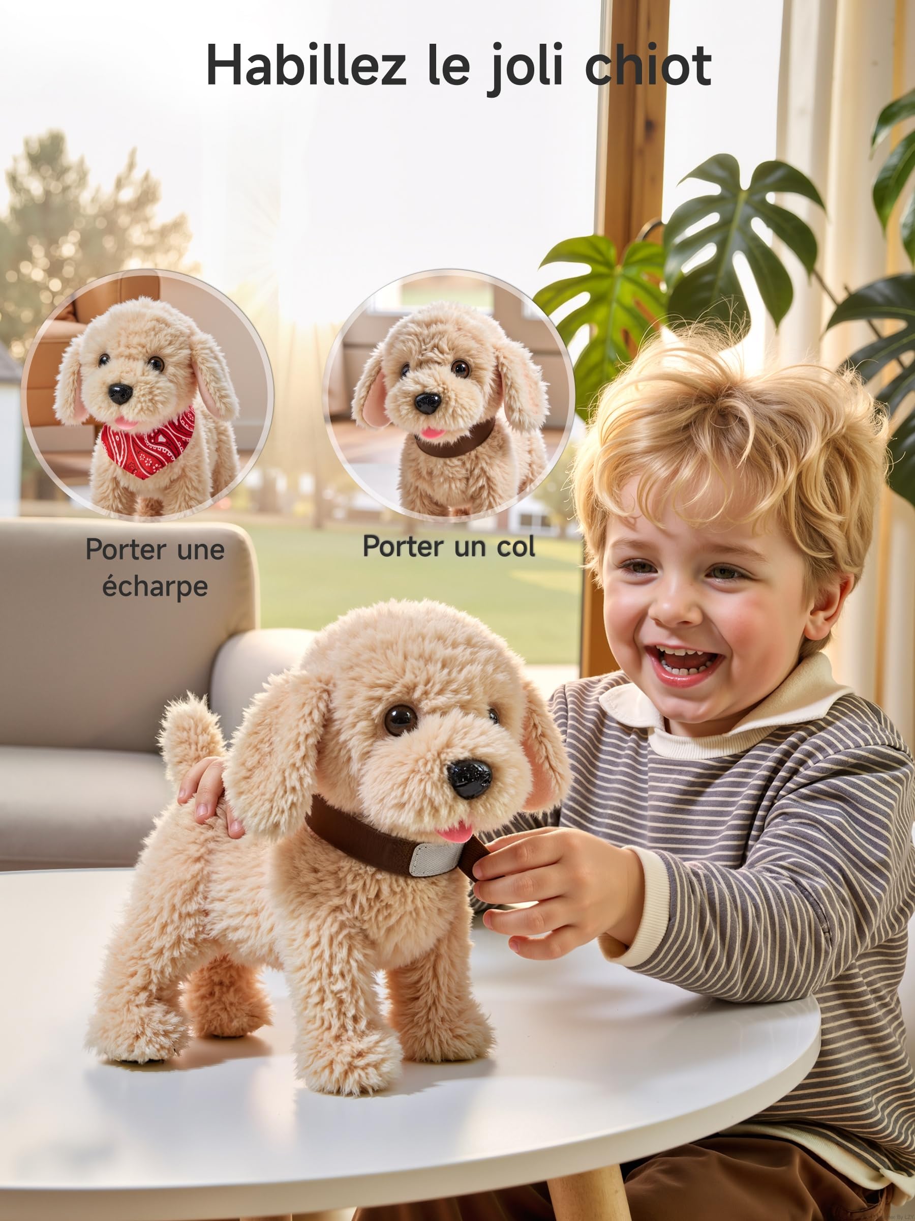 TUMAMA Chien Interactif Jouet Enfant Fille 3 4 5 6 Ans, Peluche Interactive Dog Robot, Peluches et Animaux Interactifs, Electronique Chien Qui Marche et Aboie en Laisse, Cadeau Fille Anniversaire