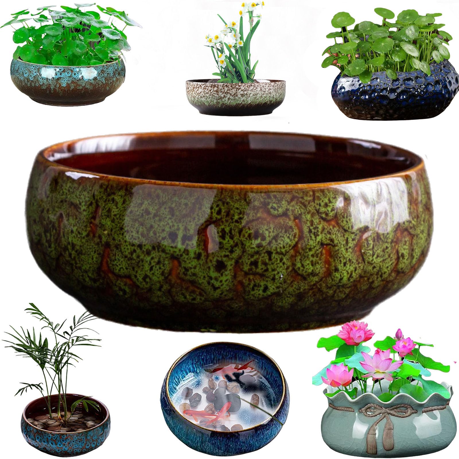 Maceta De Loto De Cerámica, Cuenco De Flor De Loto Chino Con Base De Soporte, Maceta Hidropónica De Lirio De Agua Para Interiores, Cuenco Oriental Para Pecera De Flores De Loto