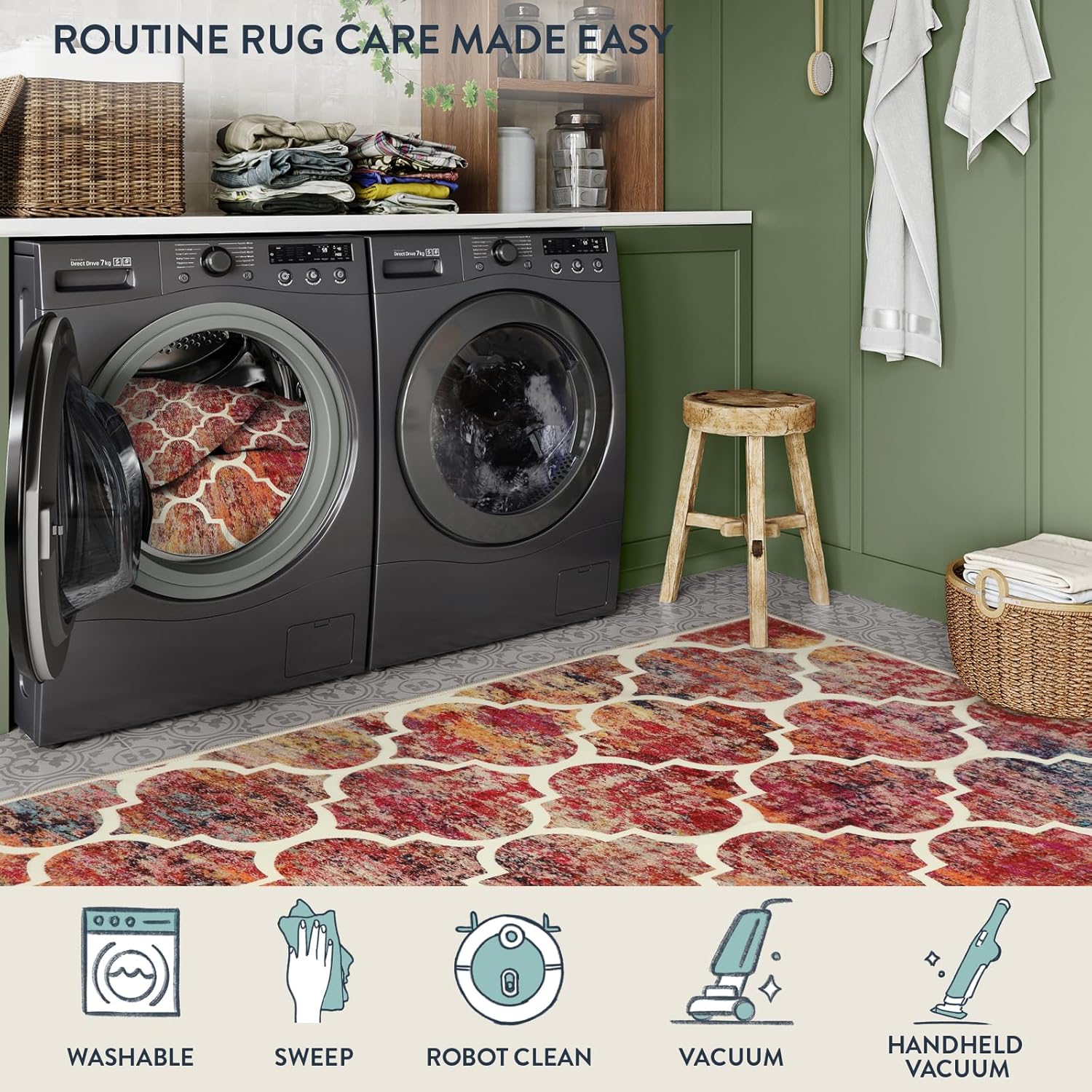 Lahome Moroccan Kitchen Rugs -2x3 Washable Rug Small Indoor Door Mat Throw Rug Non-Slip Front Door Mat Indoor Entrance Mats for Entryway,Red Colorful Rugs for Bedroom Meline（2x3, California Sunset