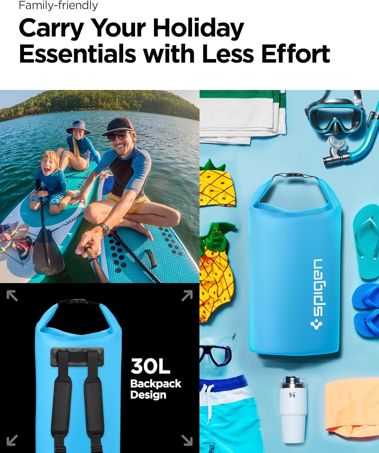 Spigen AquaShield Waterproof Dry Bag Backpack A631, Roll Top Lightweight Dry Storage Bag for Travel, Swimming, Boating, Kayaking, Camping and Beach